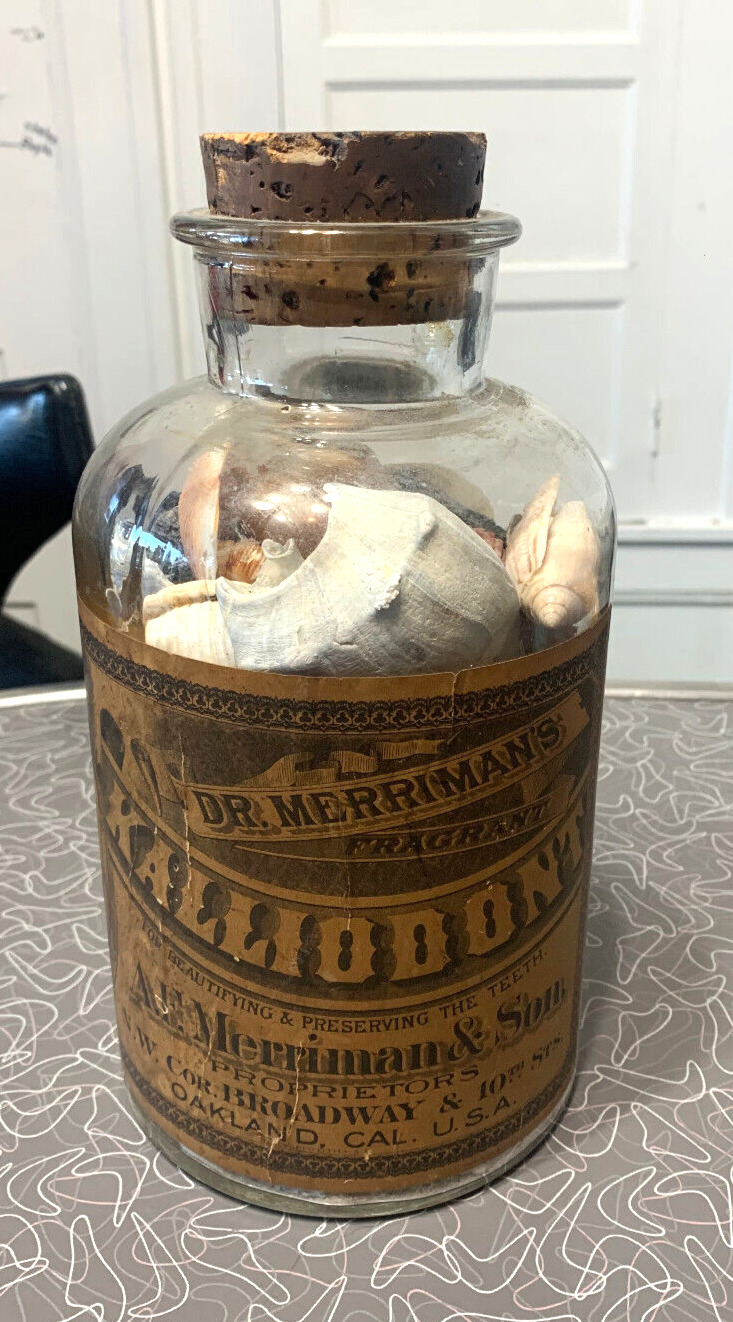 Dr Merrimans Tooth Powder Kalliodont Oakland CA antique bottle label medicine