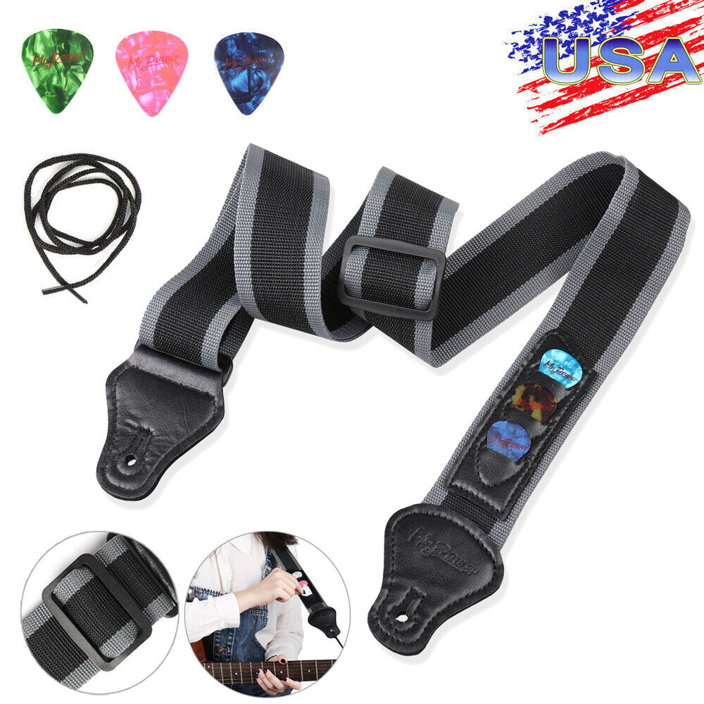 Guitar Strap Nylon Guitar Pick Holder with 3 Picks for Electric Acoustic Guitar