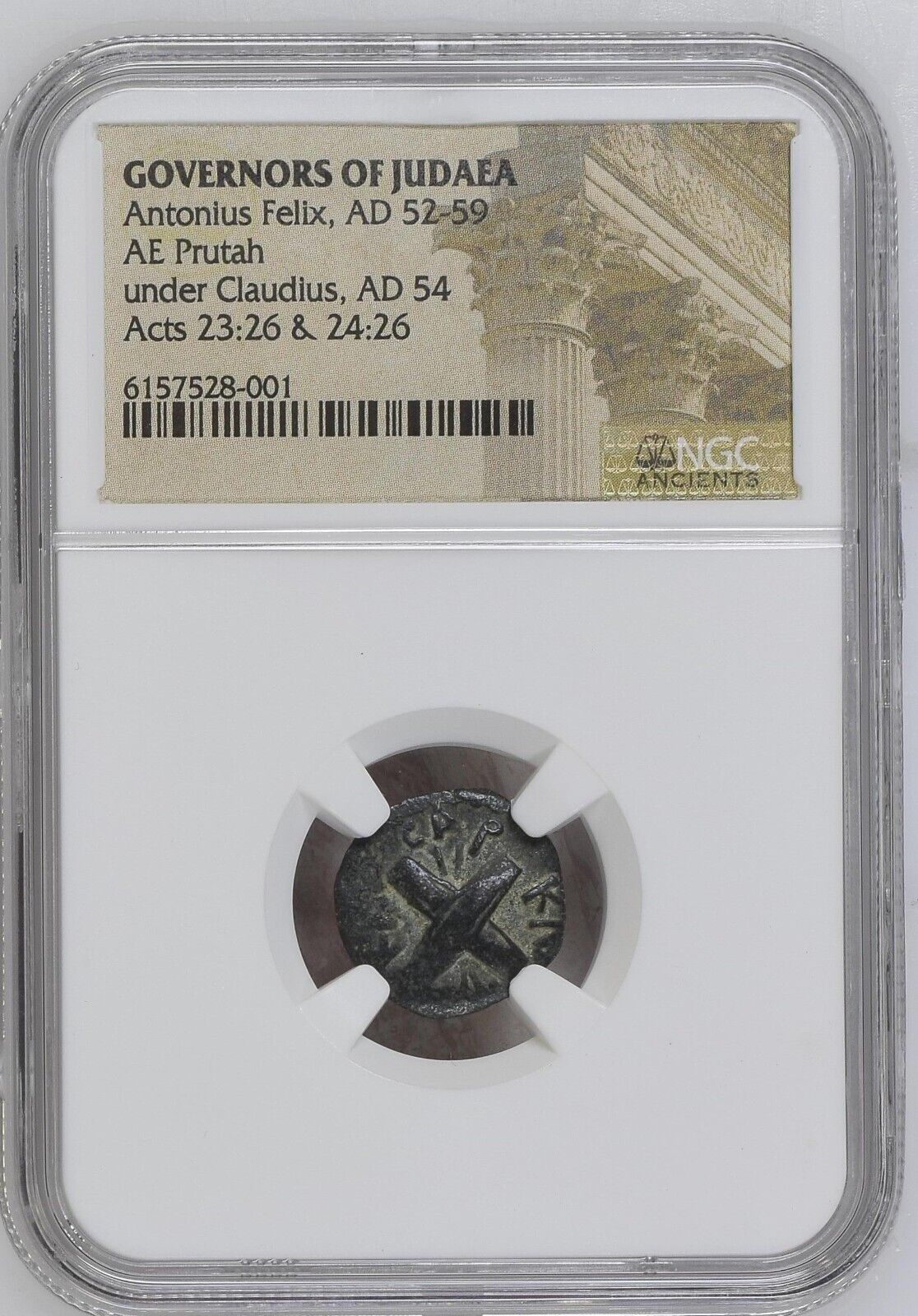 NGC Antonius Felix AD52-59 Bronze Prutah of Judaea HELD PAUL THE APOSTLE IN JAIL