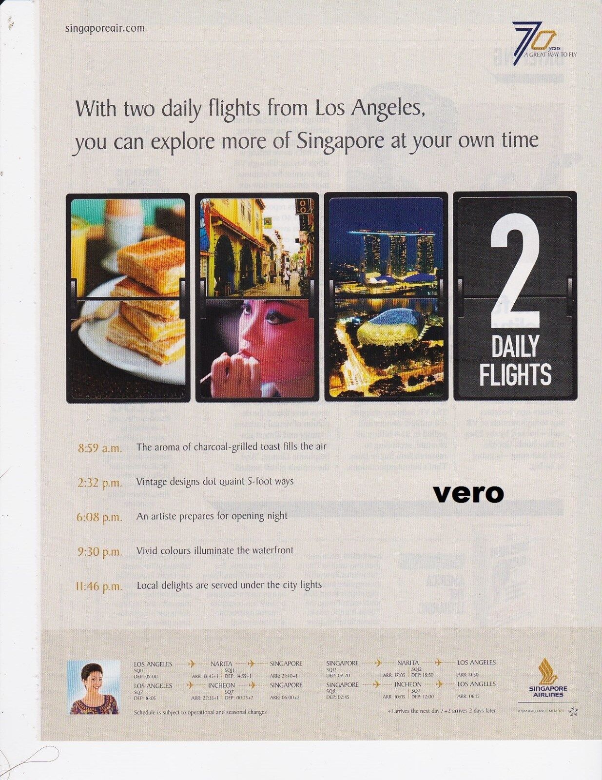 SINGAPORE airline 2017 magazine ad clipping print page - 2 DAILY FLIGHTS LA