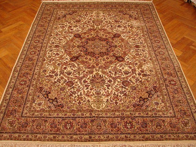 9X12 GREAT QUALITY DETAILED IVORY RUG-WOOL &SILK PIX-13796