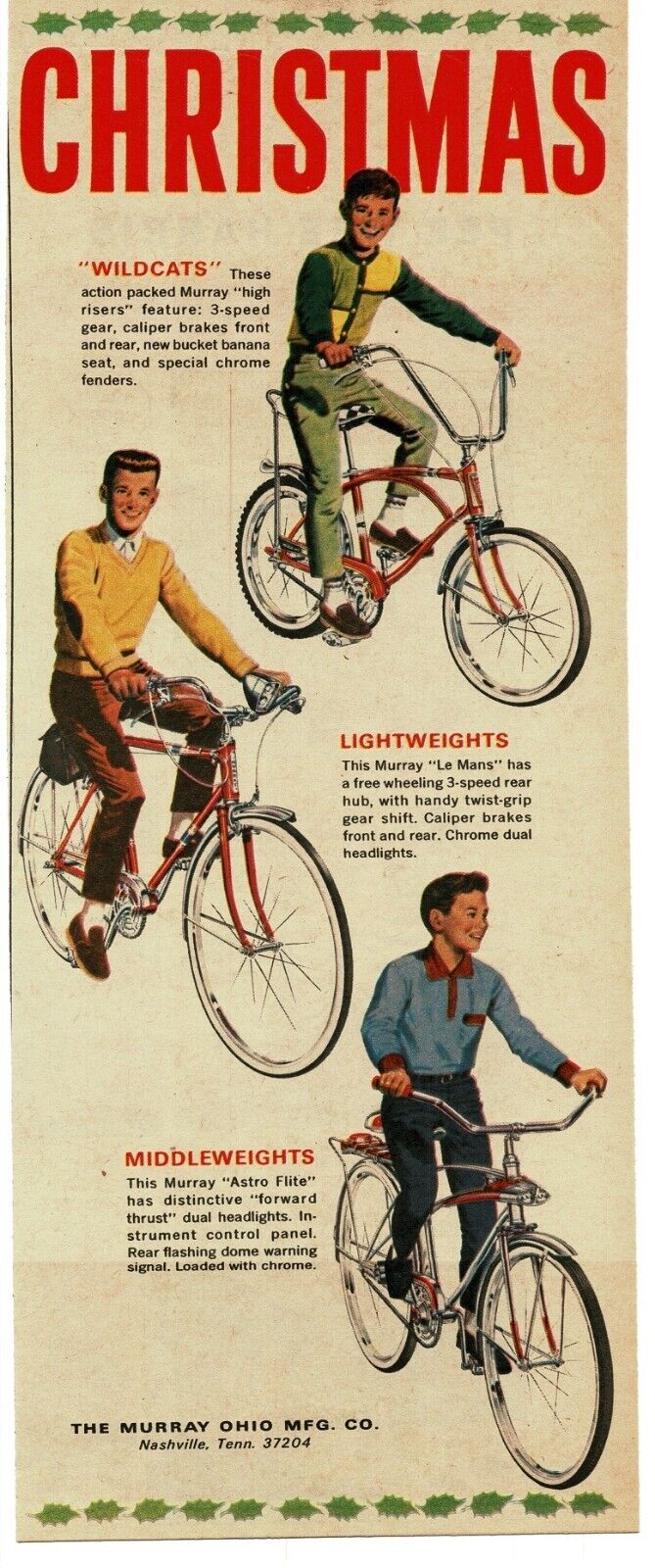 1966 MURRAY Bicycle Bike Wildcat Le Mans Astro Flite Christmas Vintage Print Ad