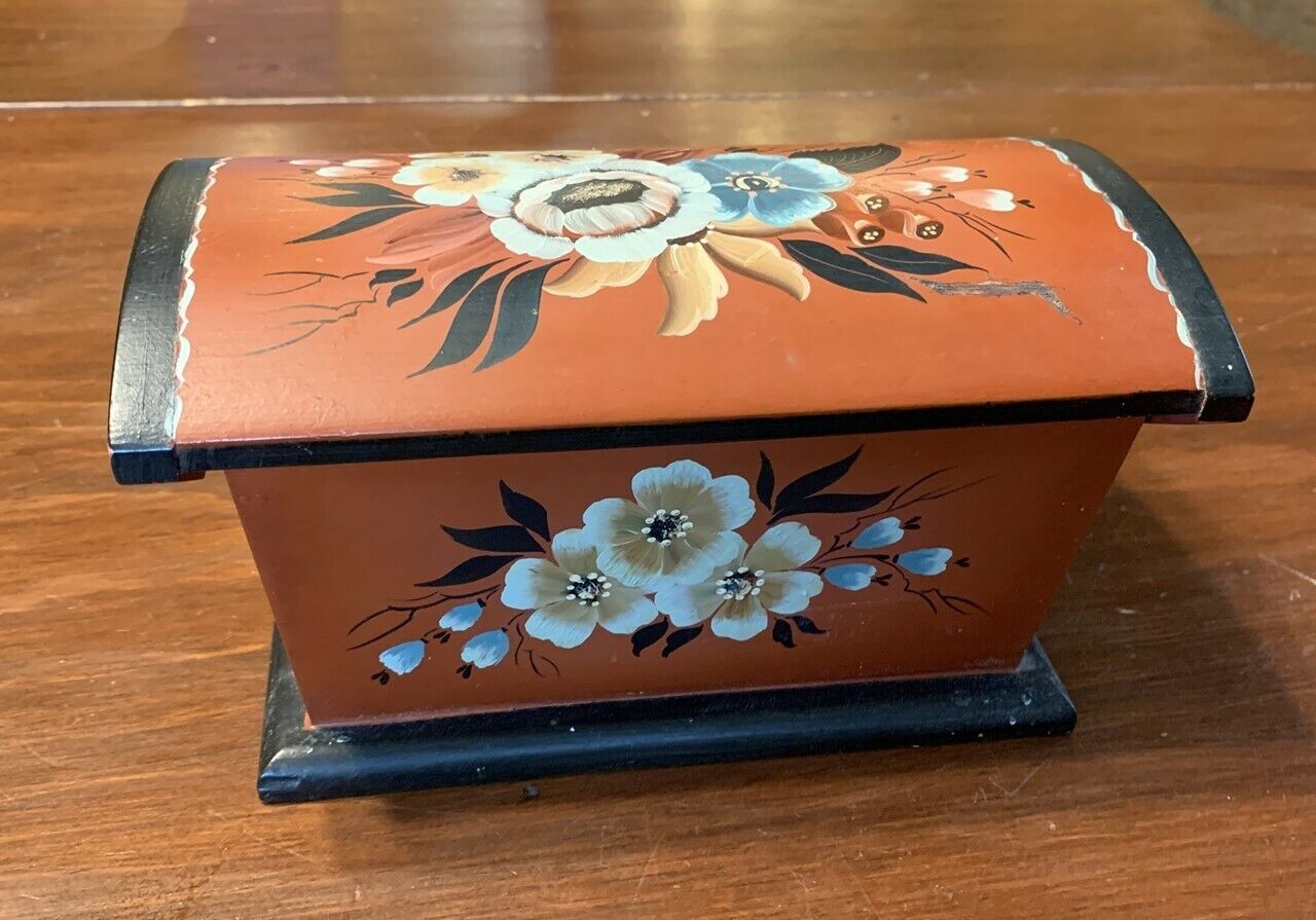 Vintage Hand-Painted Floral Domed Box