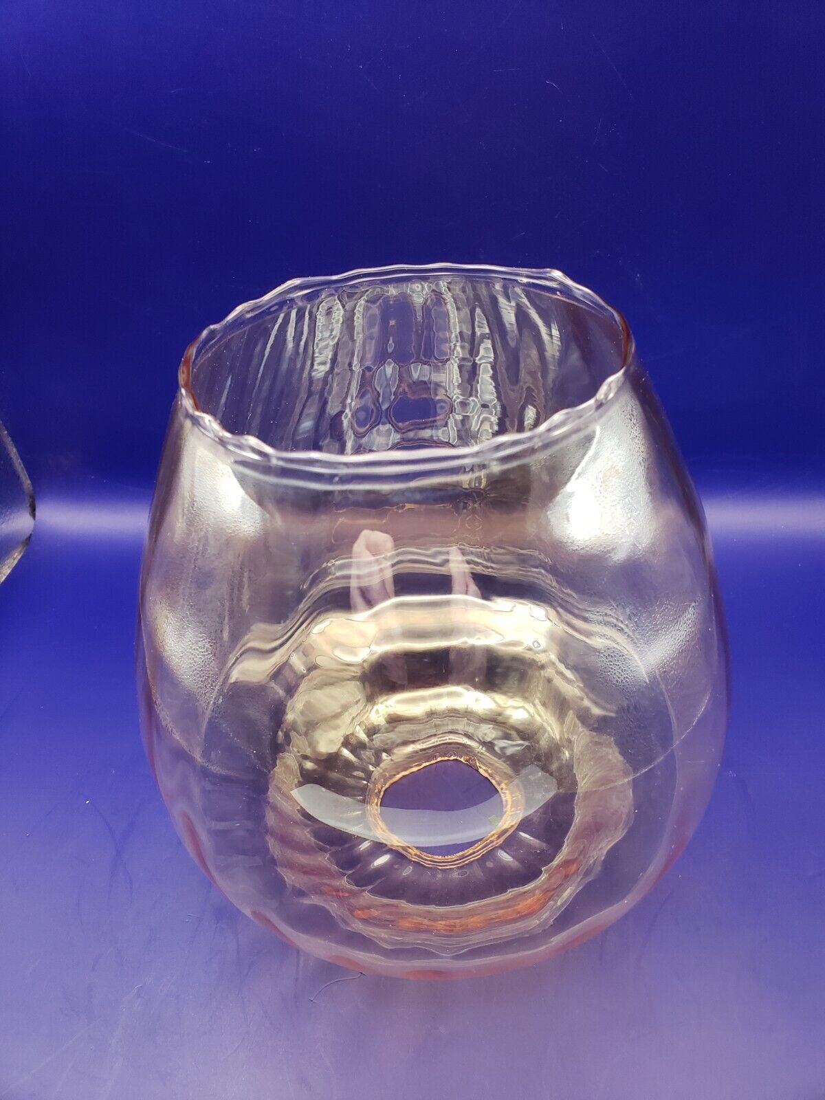 Vintage Light Amber Iridescent Glass Ribbed Swirl Globe Lamp Shade 1 5/8