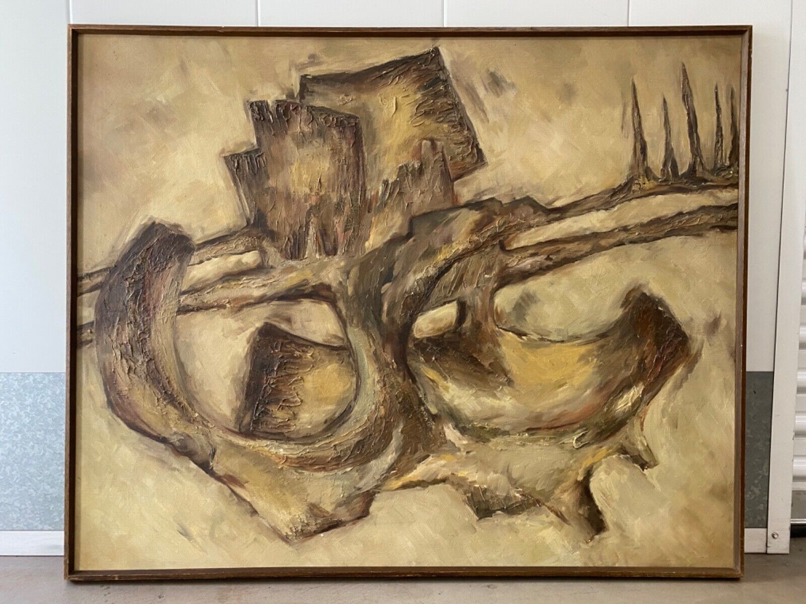 🔥Vintage Old Mid Century Modern BRUTALIST Abstract Oil Painting, 1960s HUGE