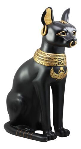 Ebros Large Egyptian Sitting Cat Bastet Statue In Black And Gold Finish 20