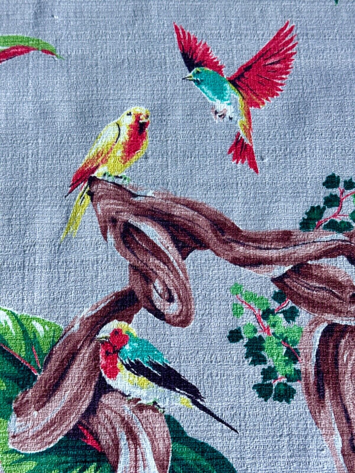 1930's Fantasy Bird Life Hummingbirds Driftwood Barkcloth Vintage Fabric PILLOWS