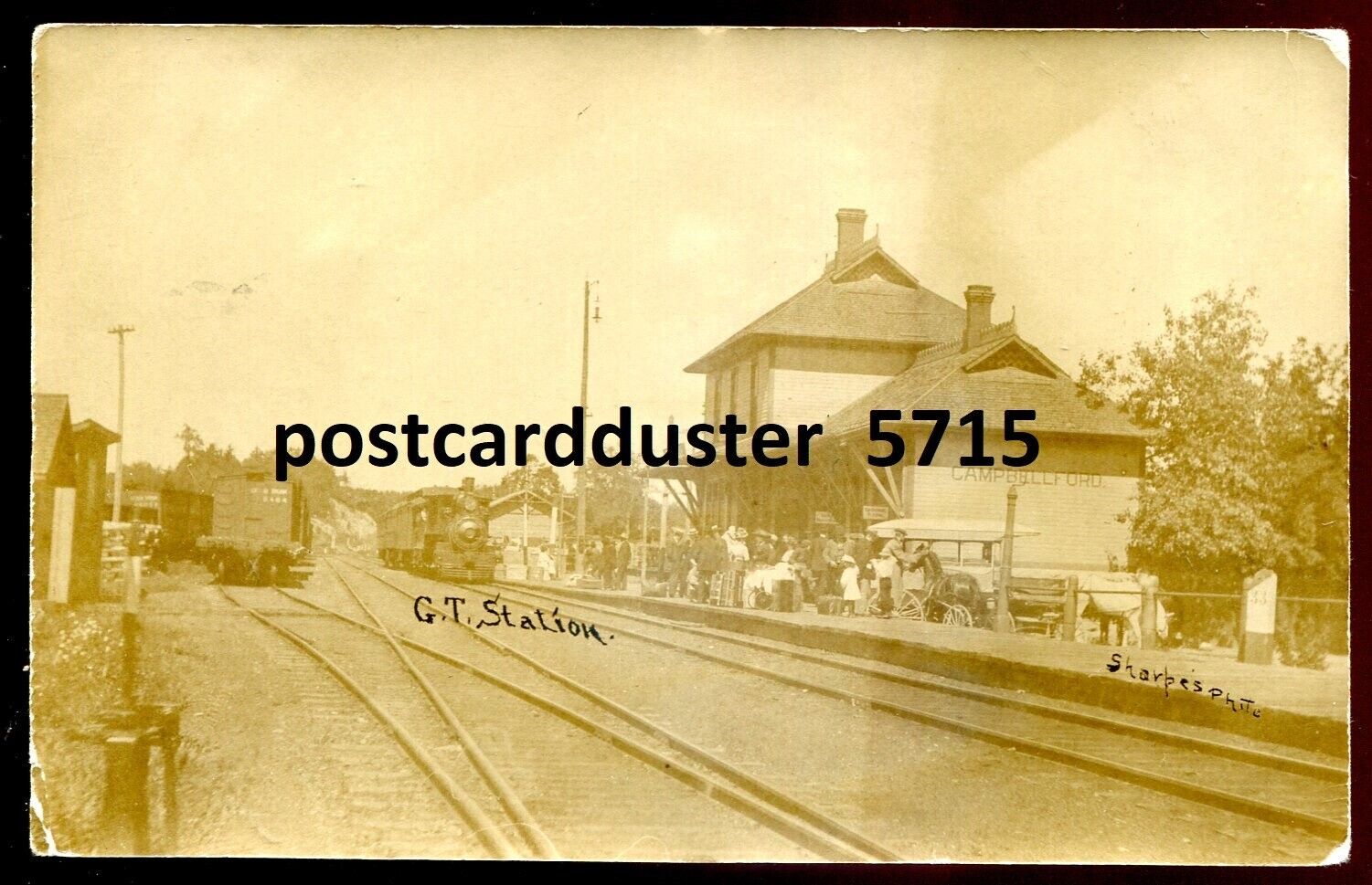 CAMPBELLFORD Ontario 1910 GTR Train Station. Real Photo Postcard by Sharpes