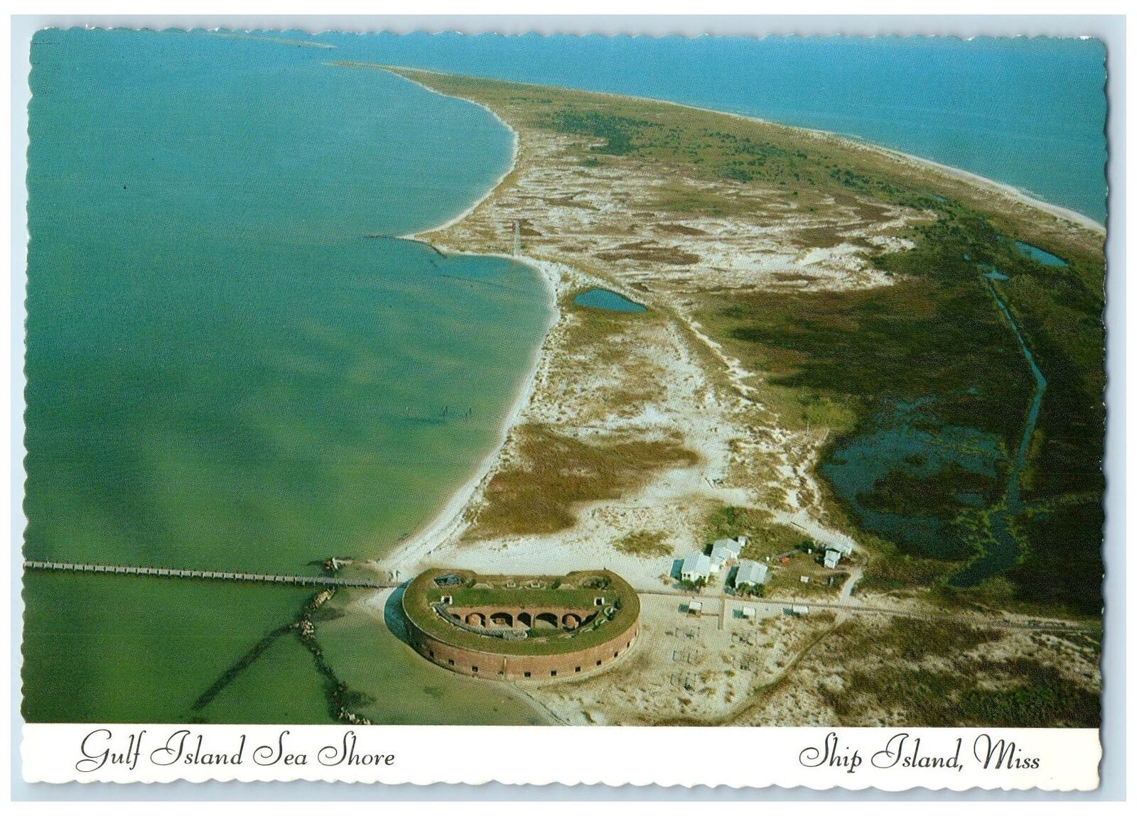 c1920 Aerial View Gulf Island Sea Shore Ship Island Mississippi Vintage Postcard