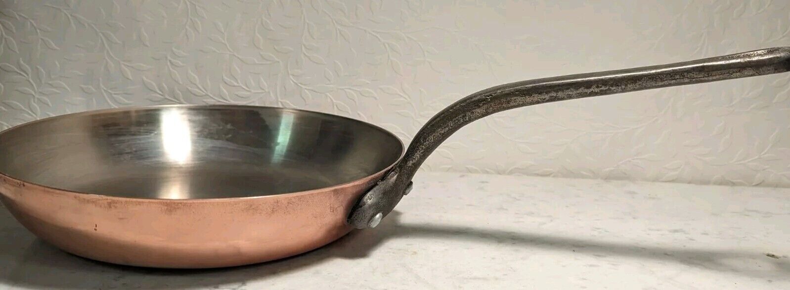 Vintage French 2+mm Copper Saute Fry Pan Stainless Steel Lining 9.75 High Handle