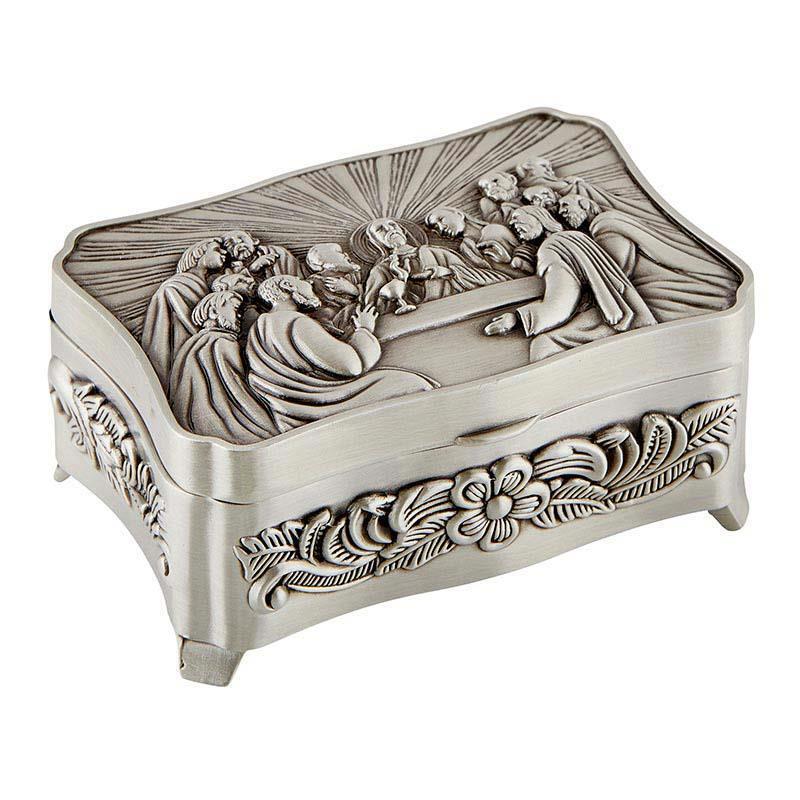 Silver Finish Last Supper Rosary Box Antique Pewter  Size: 3\