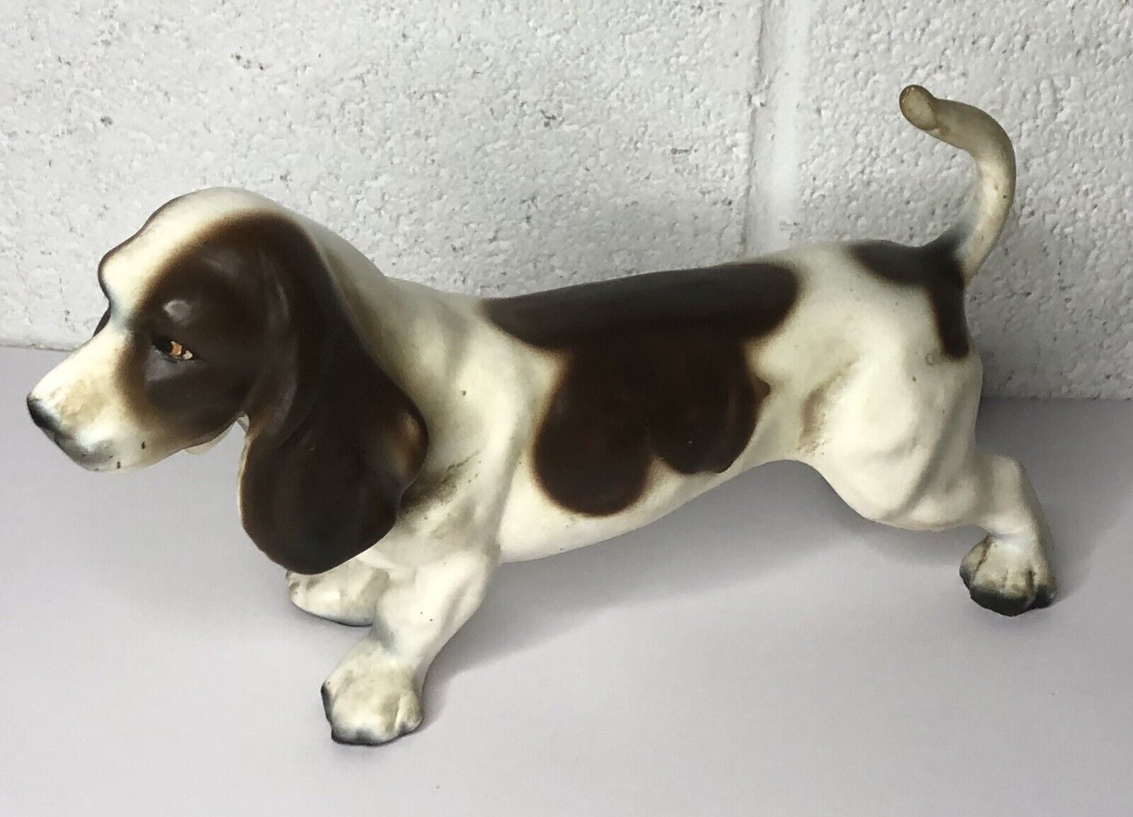 Cute Vintage Russ Ceramic Hand Painted Dog Figurine Basset Hound 8”