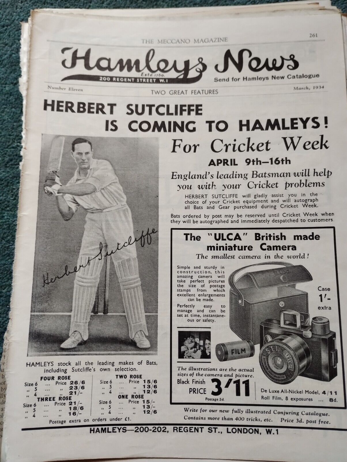 L1y Ephemera 1930s Advert Hamleys News Herbert Sutcliffe 