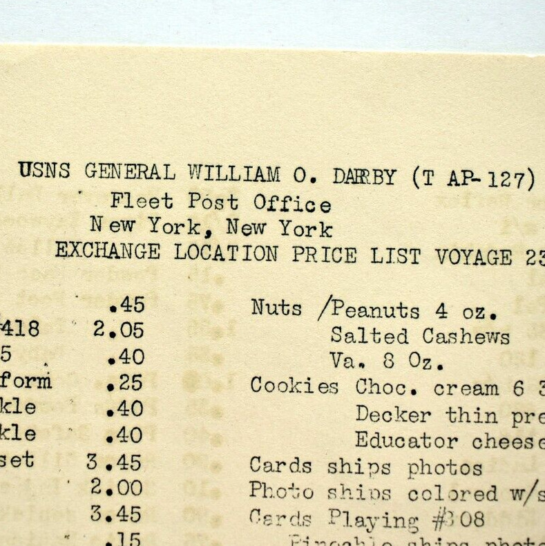 1952 USAT USNS General William O Darby Fleet Post Office New York Exchange Price
