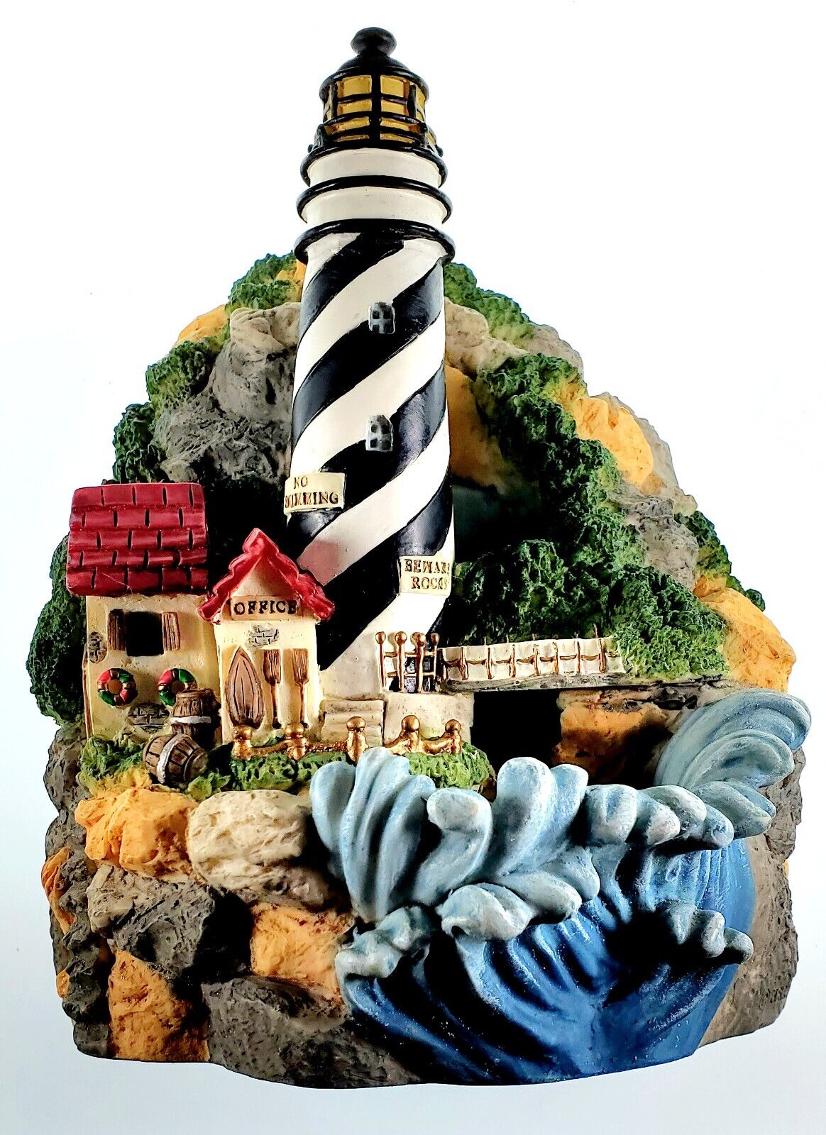 Vintage Heritage Mint Heavy Ceramic Lighthouse W/Waves for Table or Hanging