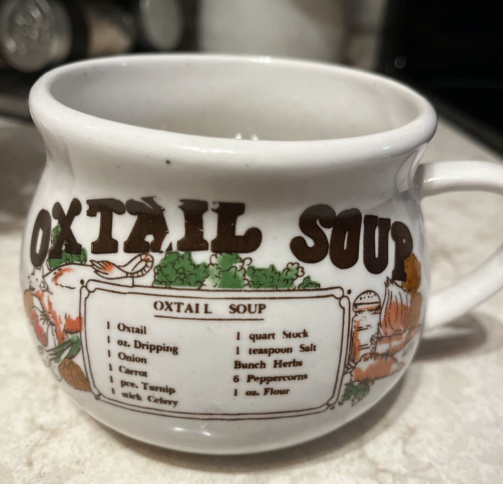 Vtg Oxtail Soup Recipe Mug Soup Cup Bowl Stoneware 70s Collectible 