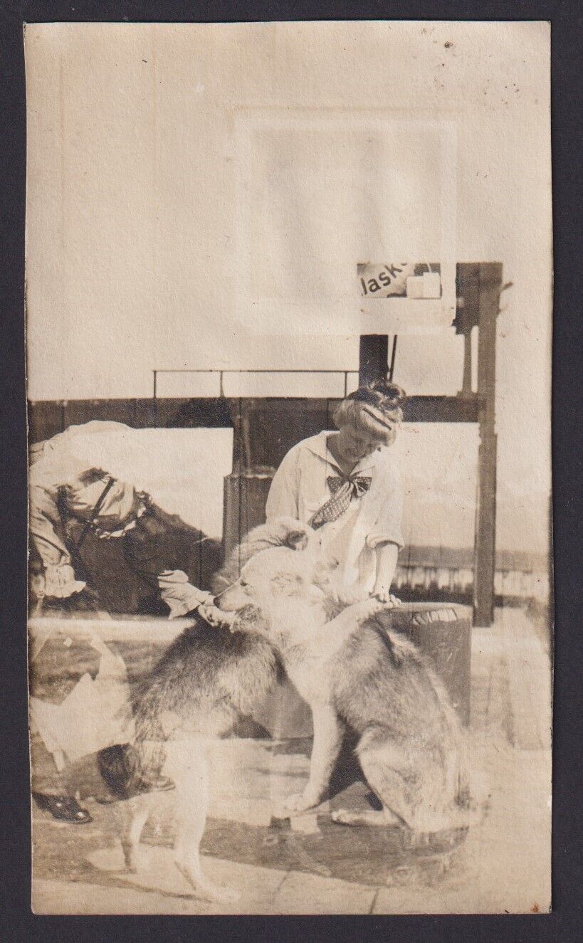 c 1912 Photo Double Exposure Jo & Huskey Dog Shaking Hands