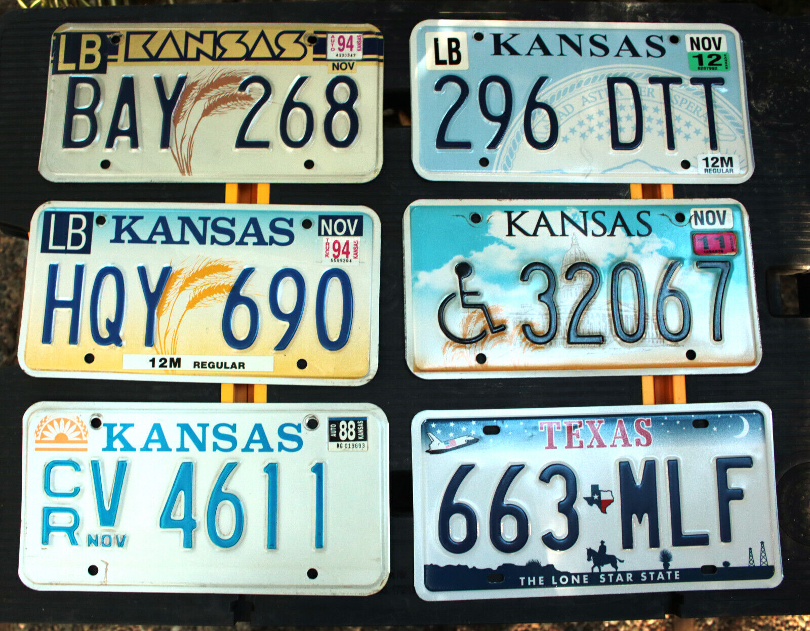 5 Different Kansas + Free Texas Shuttle Plate License Plates  1988-2012  G to VG