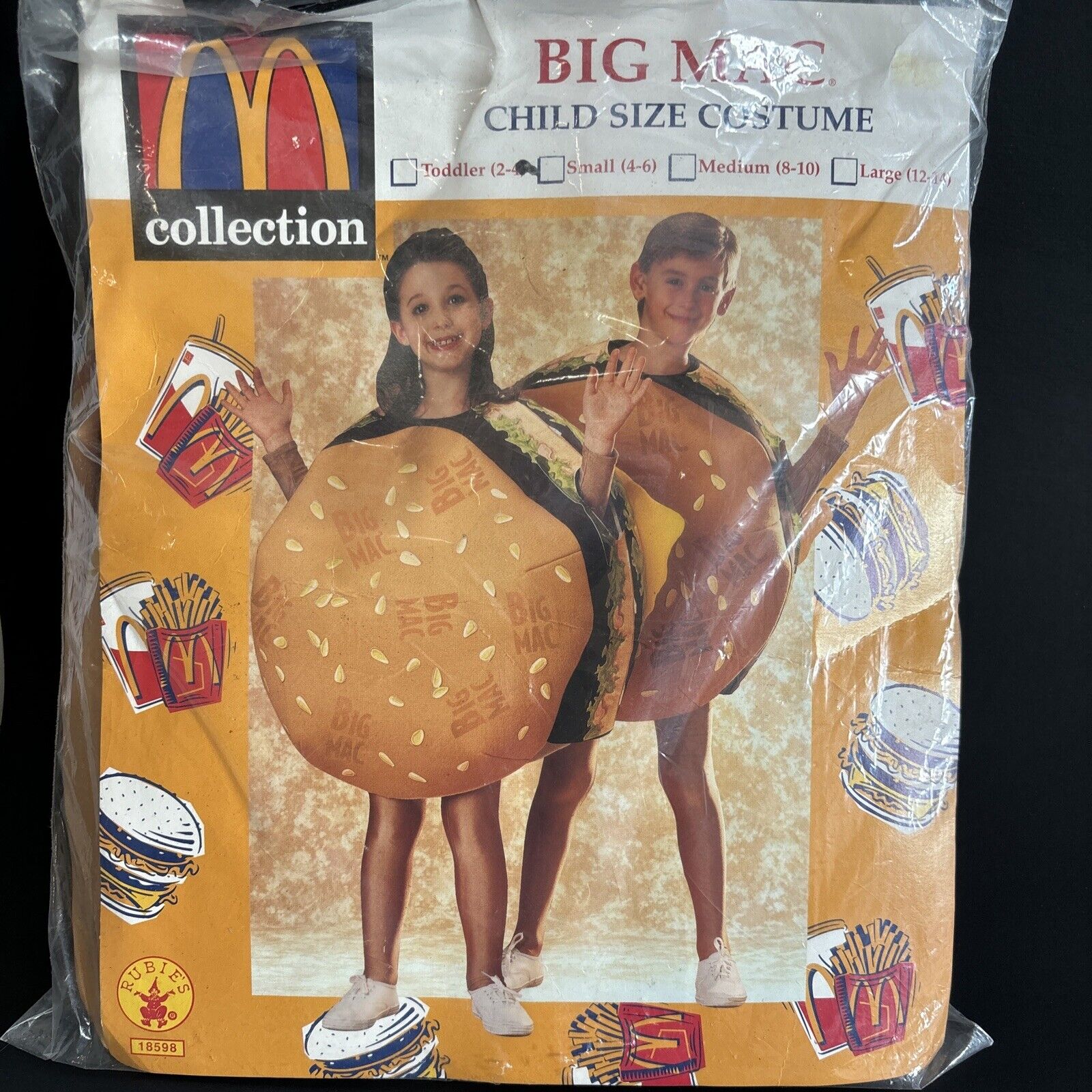 Vtg 1998 McDonald\'s Big Mac Child\'s Costume Size 4-6 New Cheeseburger Rare NOS