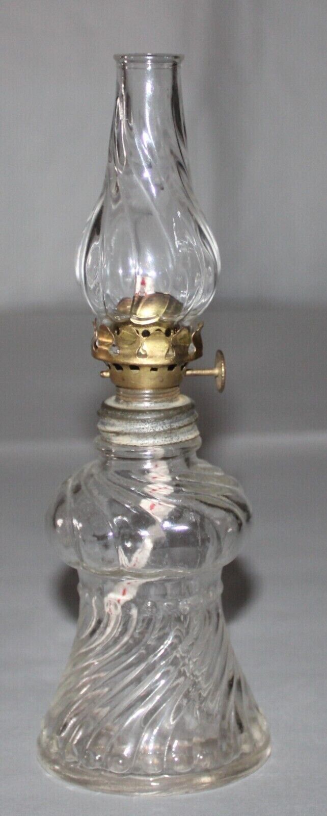 Antique Miniature Swirl Oil Lamp Blown Pressed Clear Glass 8-1/2\