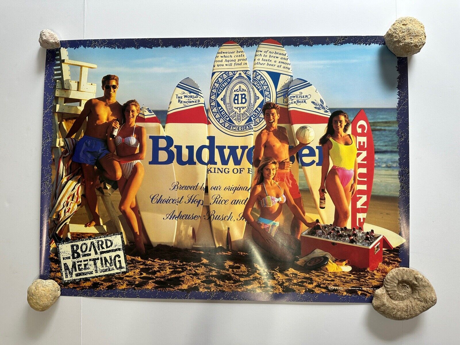 VTG 80s Budweiser Beer Board Meeting Poster 20X28 bikini beach Volleyball