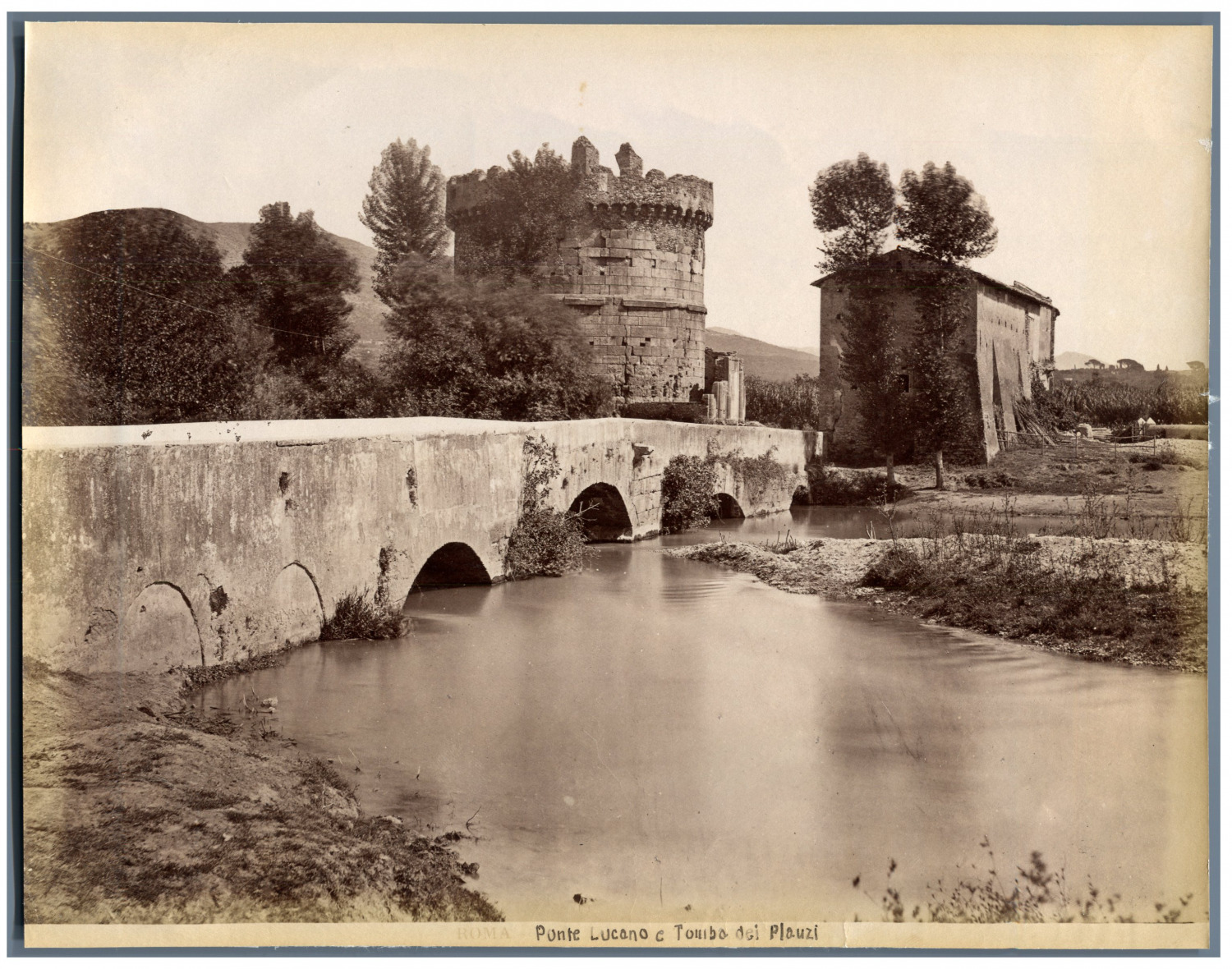 Italy, Rome, Ponte Lucano and Tombo dei Plauzi Vintage Albumen Print.  Print a