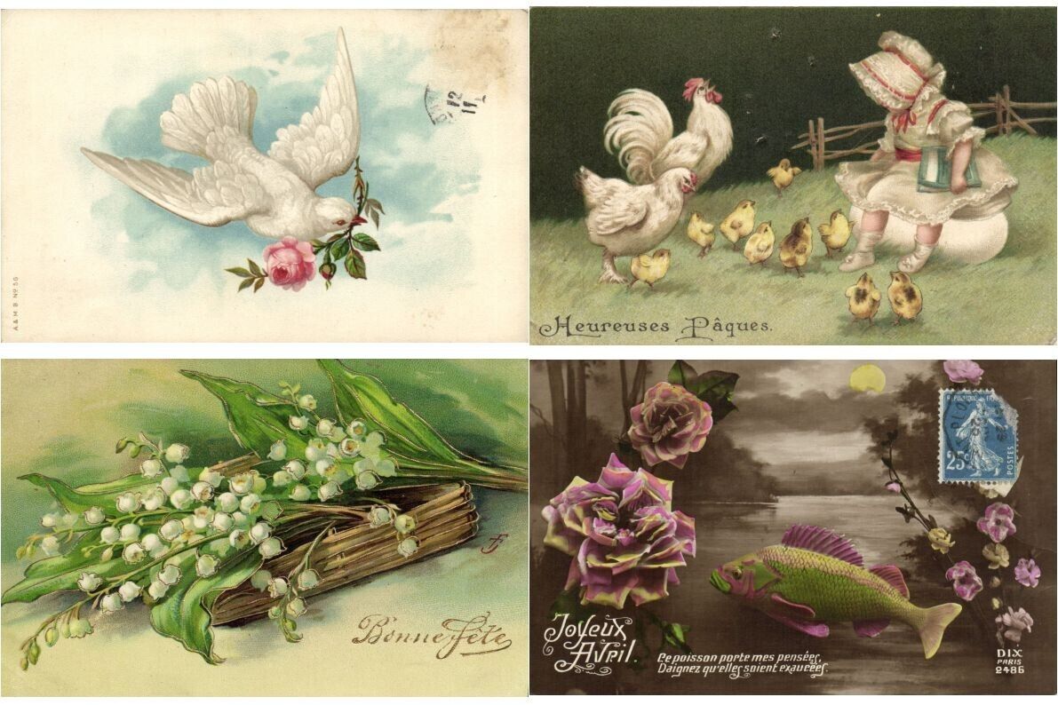 FANTASY GREETINGS MOSTLY FLOWERS 1200 Old Postcards Mostly pre-1950 (L6666)