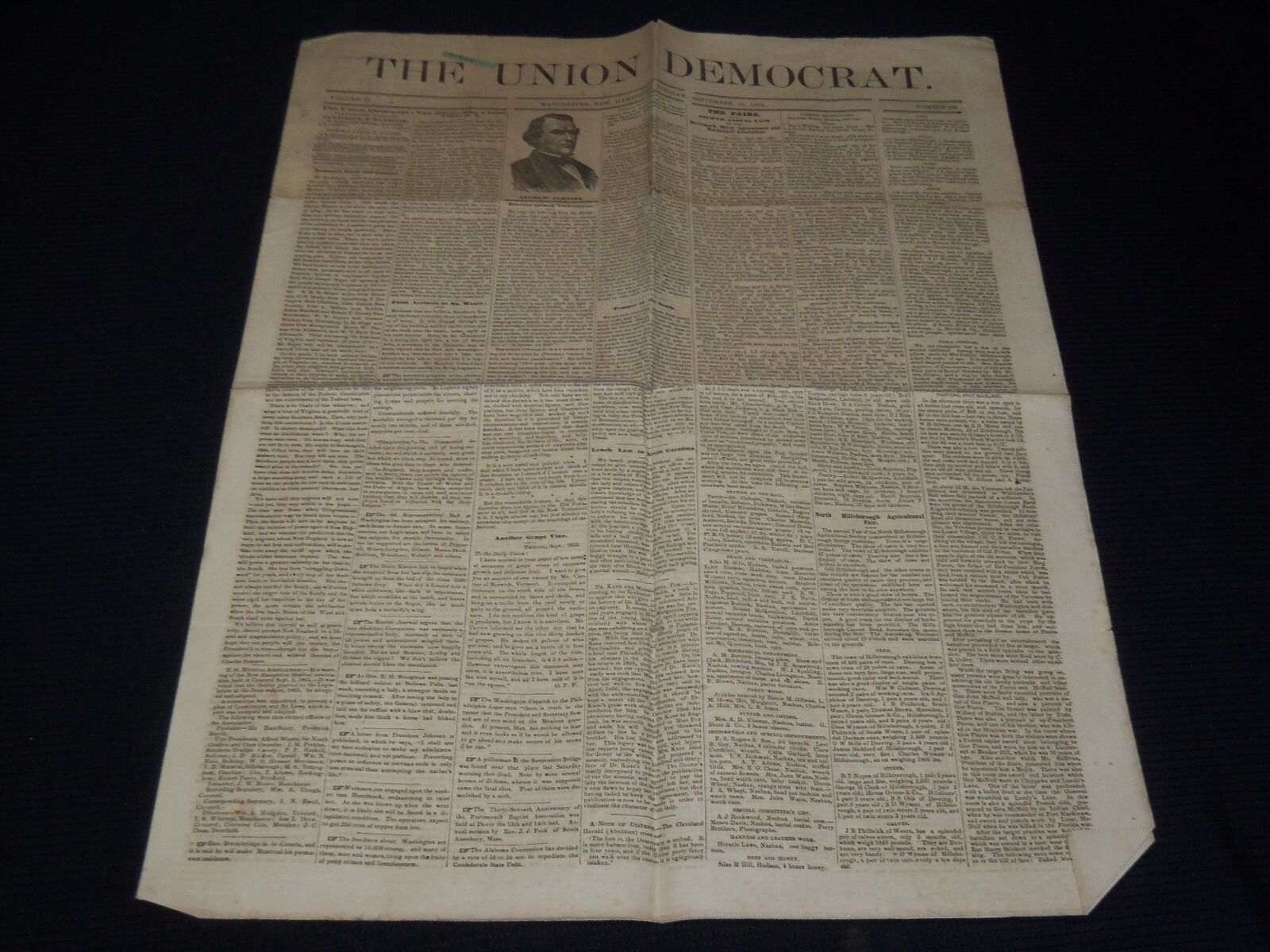 1865 SEPTEMBER 19 THE UNION DEMOCRAT MANCHESTER NEWSPAPER - NEGRO SUFFRAGE- K 75