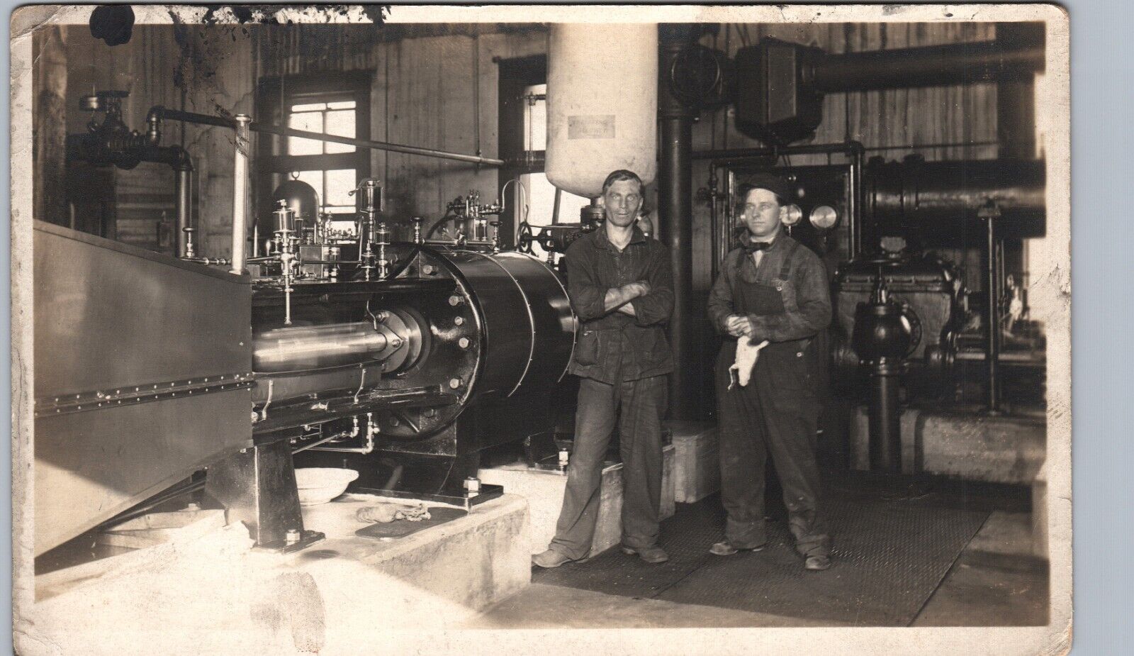STATIONARY ENGINE OR TURBINE real photo postcard rppc factory mill power plant