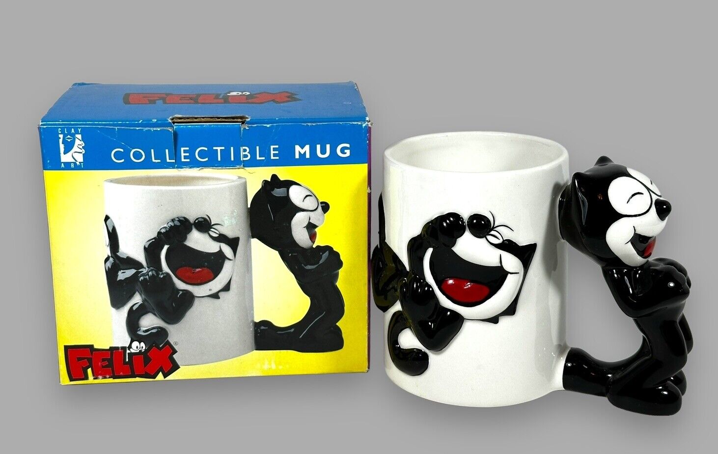 Felix The Cat Coffee Tea Mug 1997 Clay Art 21 oz 3D Felix Handle with Box