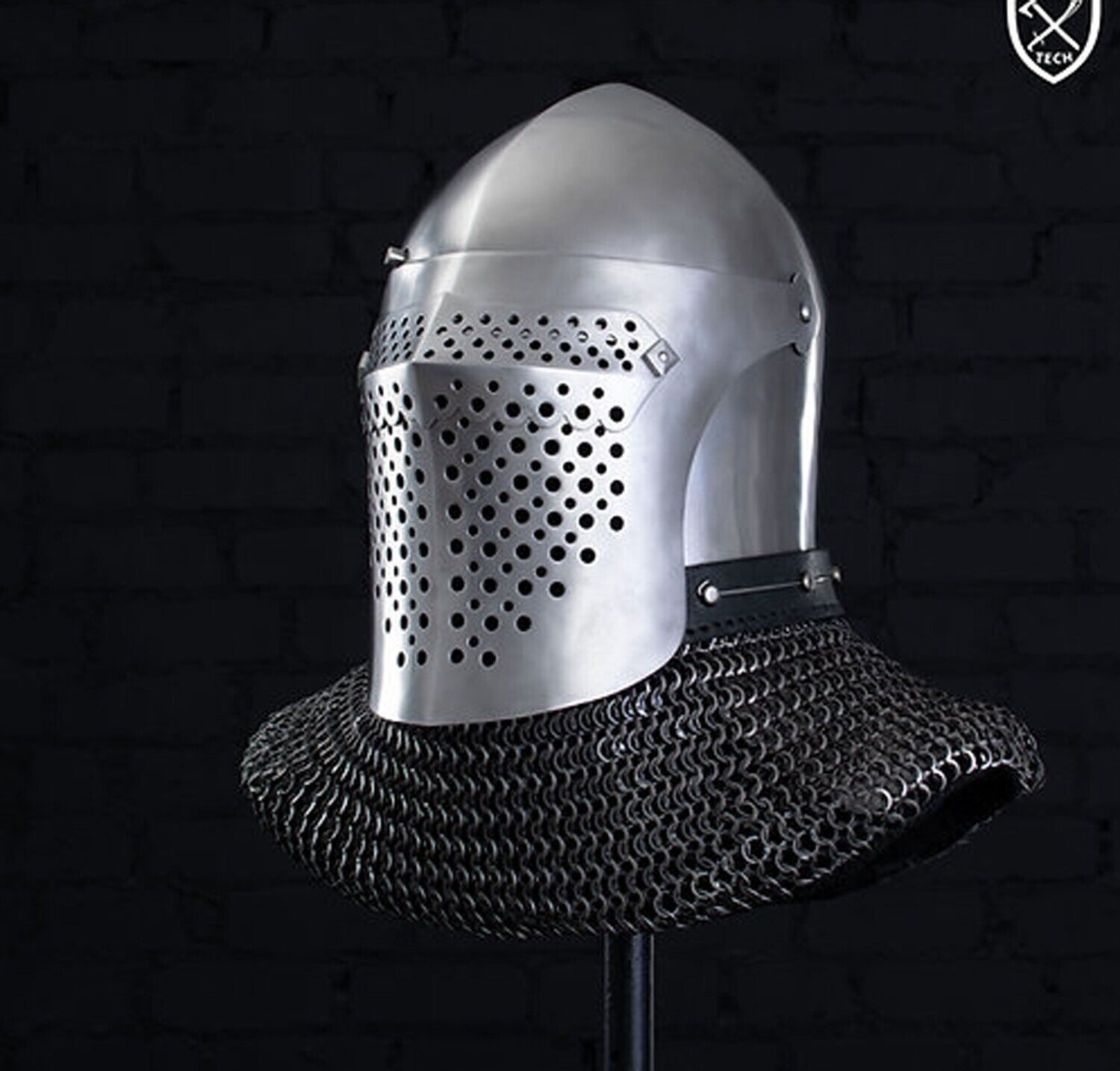 Medieval Bascinet Griffon Steel Training Helmet 14 Gauge Visor Helmet With Chain