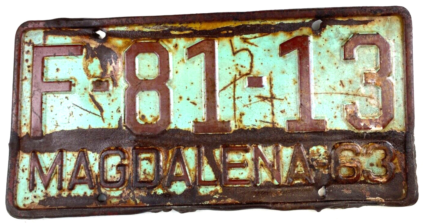 Vintage 1963 Magdalena Columbia South America Auto License Plate Decor Collector