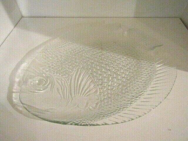 Vintage 15 inch Large Glass Fish Dish Serving Platter Oven Proof Made in USA