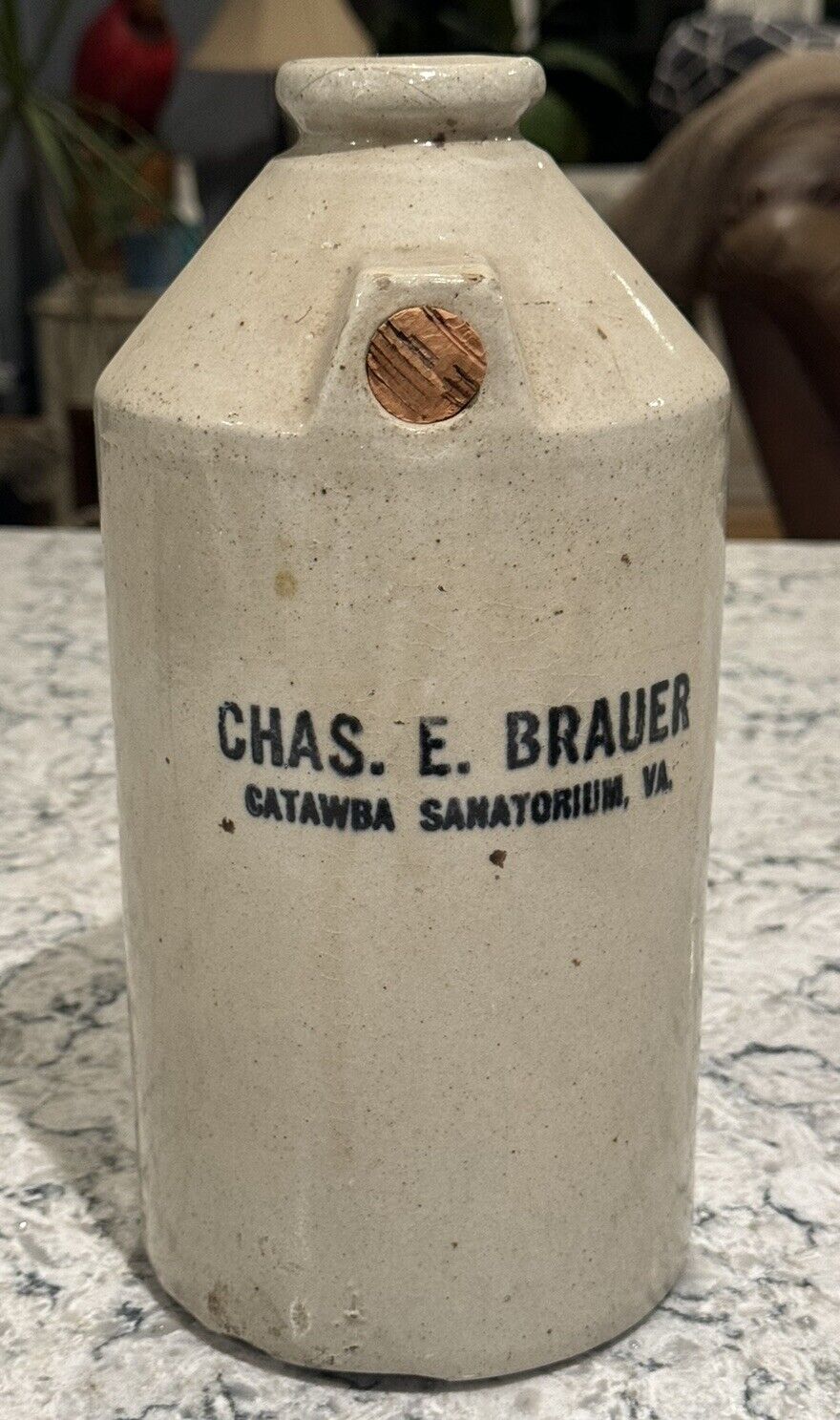 Antique Stoneware Foot/Bed Warmer - Catawba Sanatorium, VA - Chas. E. Brauer