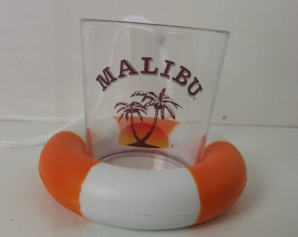 Malibu Shot Glass Necklace Life Preserve Ring Caribbean Rum Beach Party Novelty