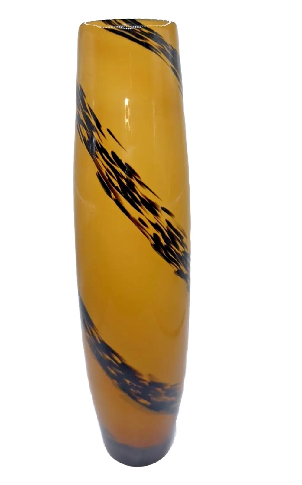 12” Golden amber Vase With Diagonal Stripes, Beautiful Wild Theme, Unmarked