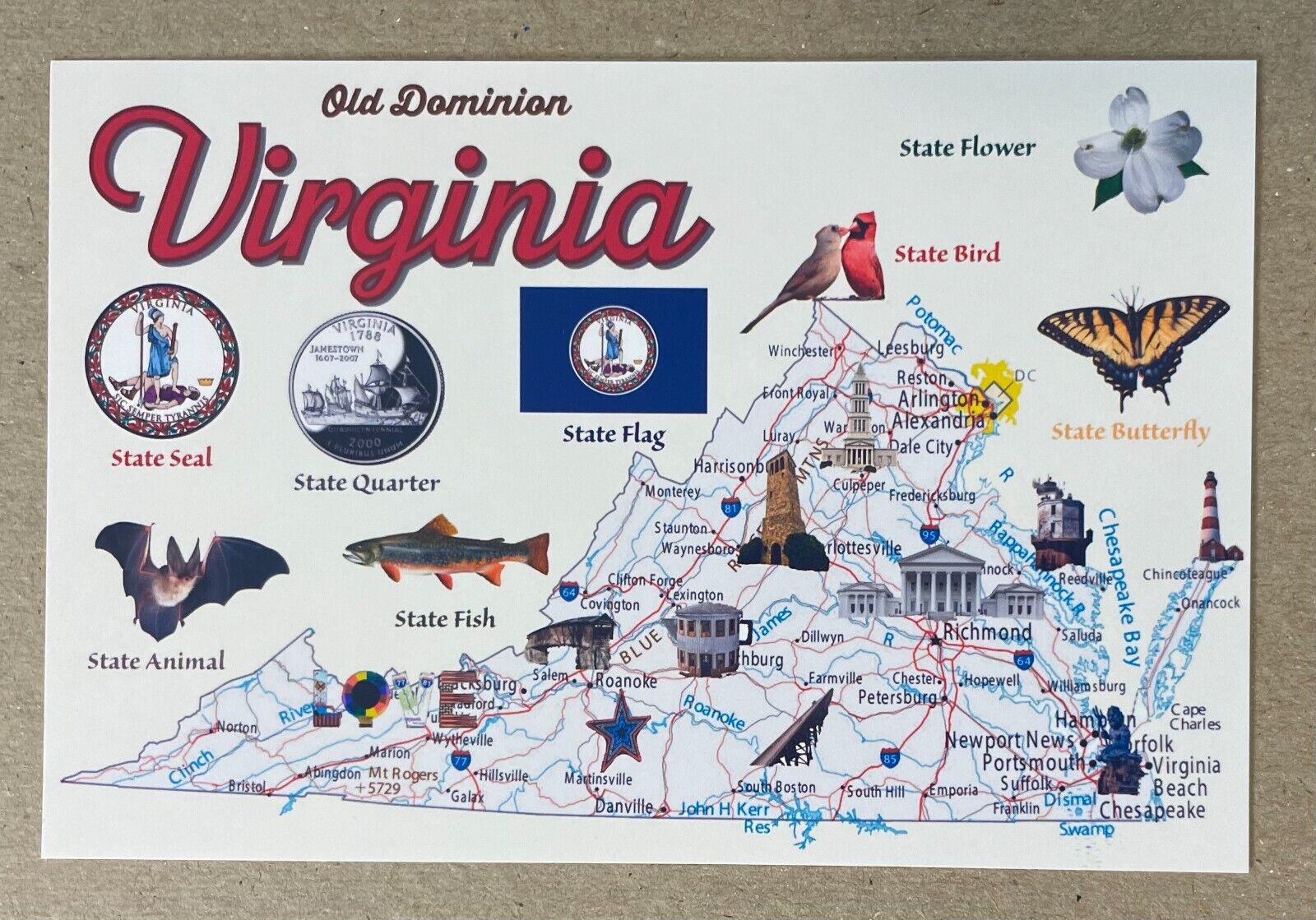 New Postcard 4x6 Virginia State Map USA