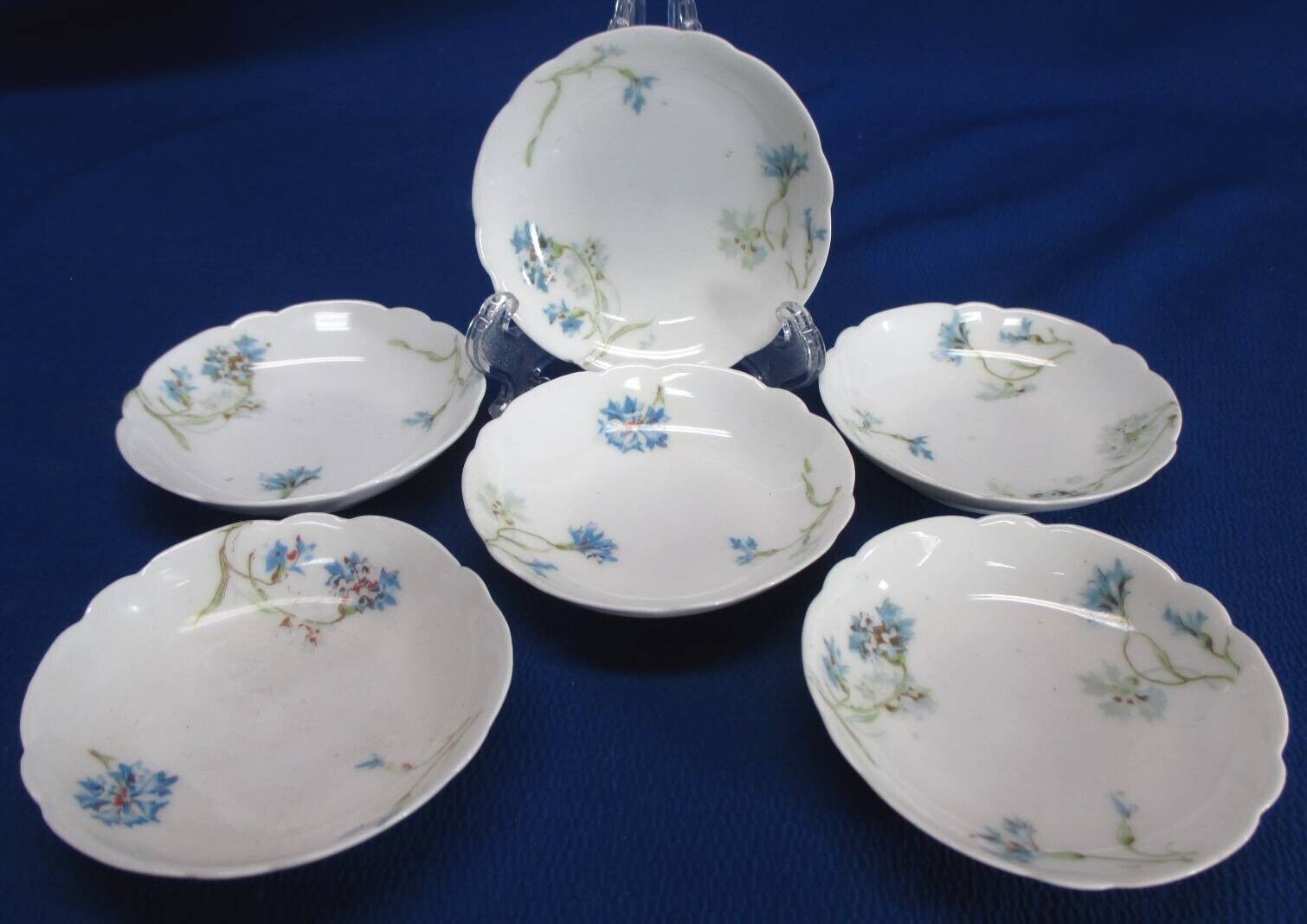THEODORE HAVILAND LIMOGES FRANCE BLUE CORNFLOWERS 6 BUTTER PATS