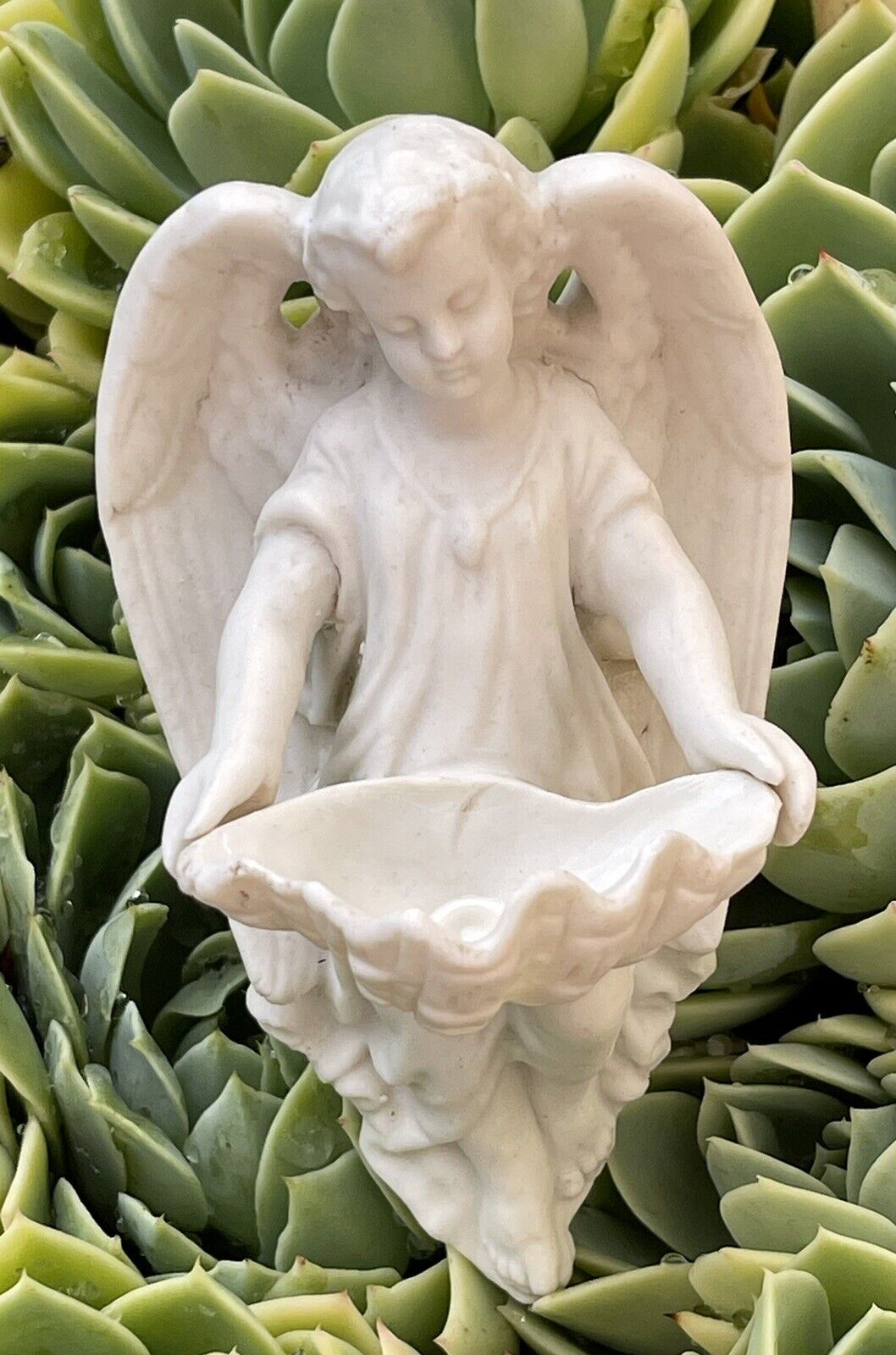 Beautiful Antique 351  Bisque Angel Holy Water Font
