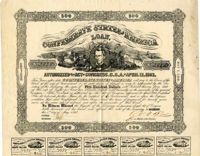 $500 Confederate States of America - Bond - Confederate Bonds