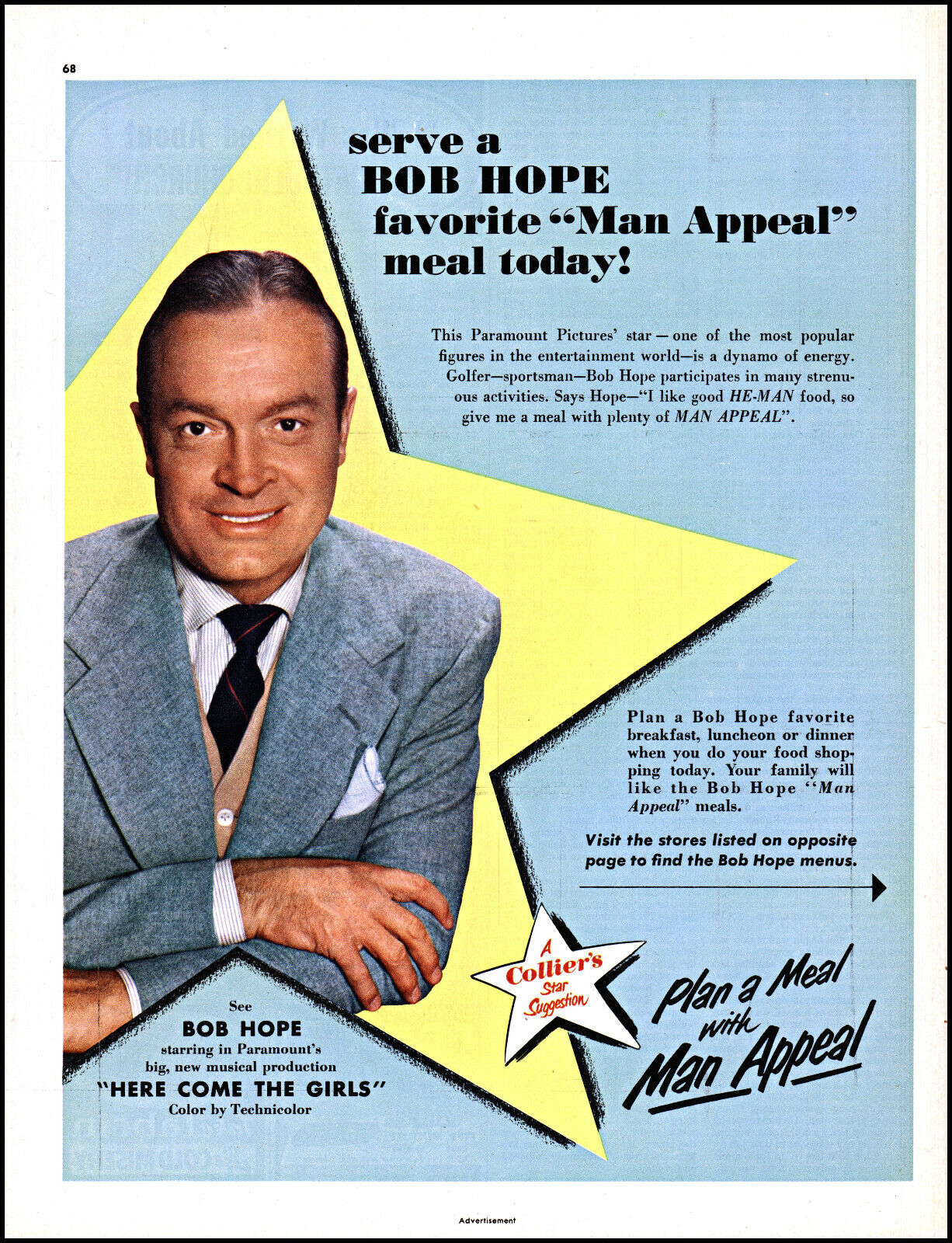 1954 Bob Hope photo Here Come The Girls movie release vintage print ad L59