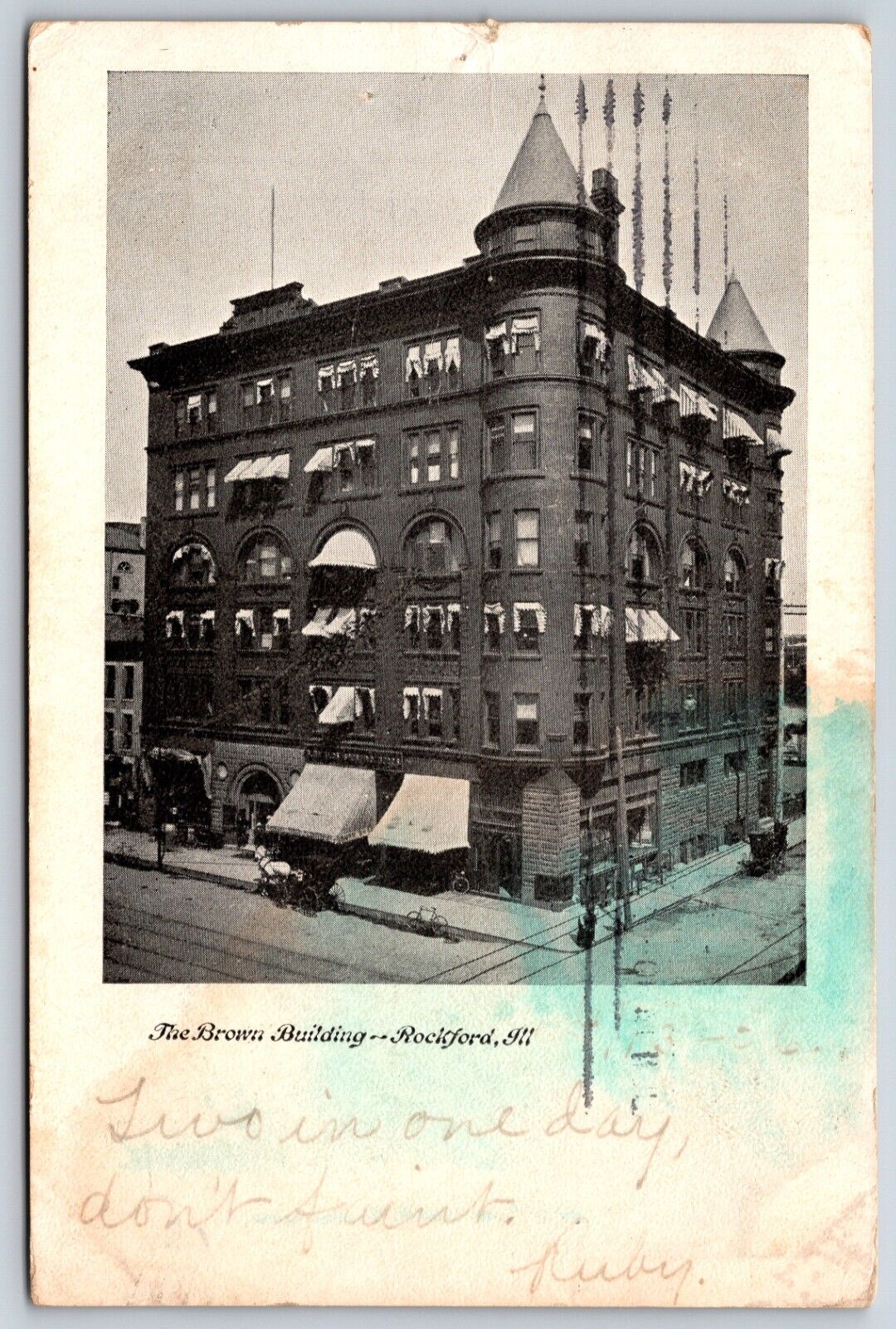 Postcard The Brown Building, Rockford Illinois Posted 1906