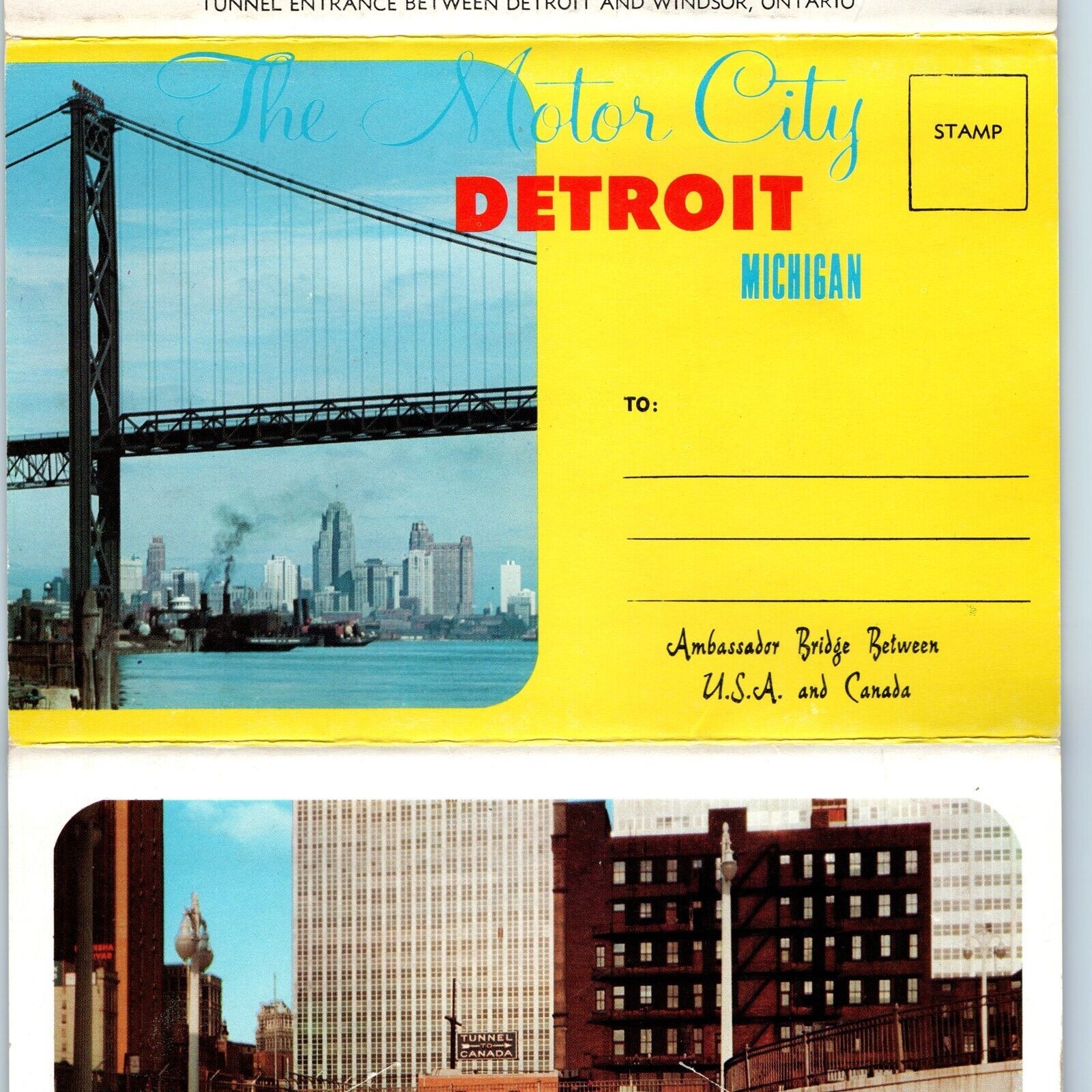 c1960s Detroit, MI Motor City Postcard Souvenir Folder Downtown Car Roadside M8