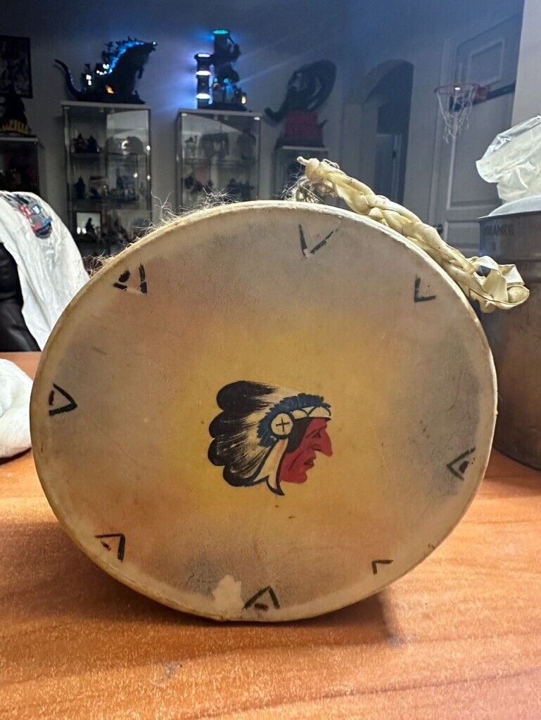 Native American Drum Instrument Vintage Handmade 6 1/4 x 3