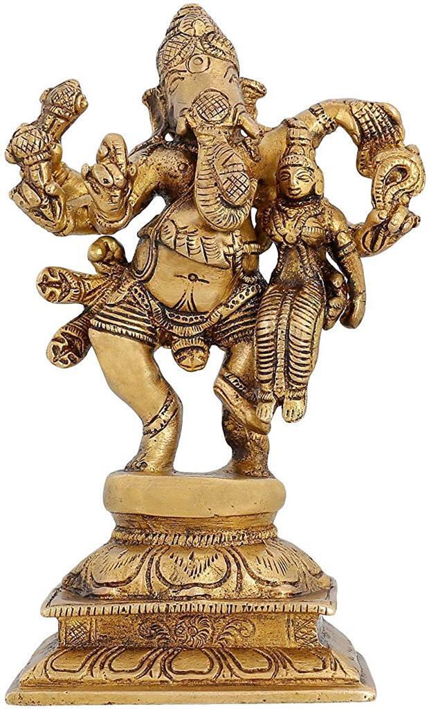 Indian Decor Religious Figure Lord Ganesha with His Consort Siddhi 6 inch -1.05 