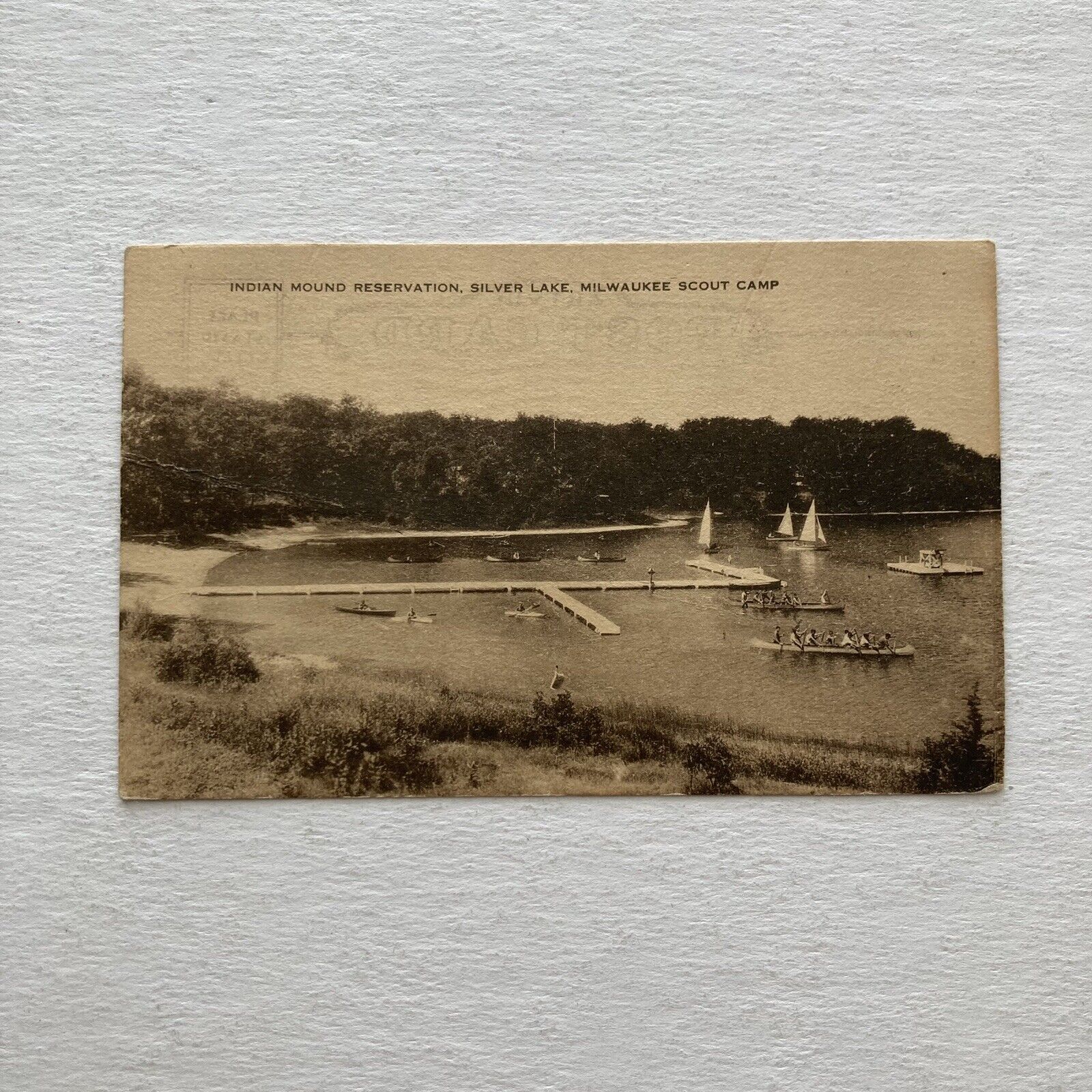 RPPC Indian Mound Reservation Silver Lake Milwaukee Scout Camp Vintage PC 1936