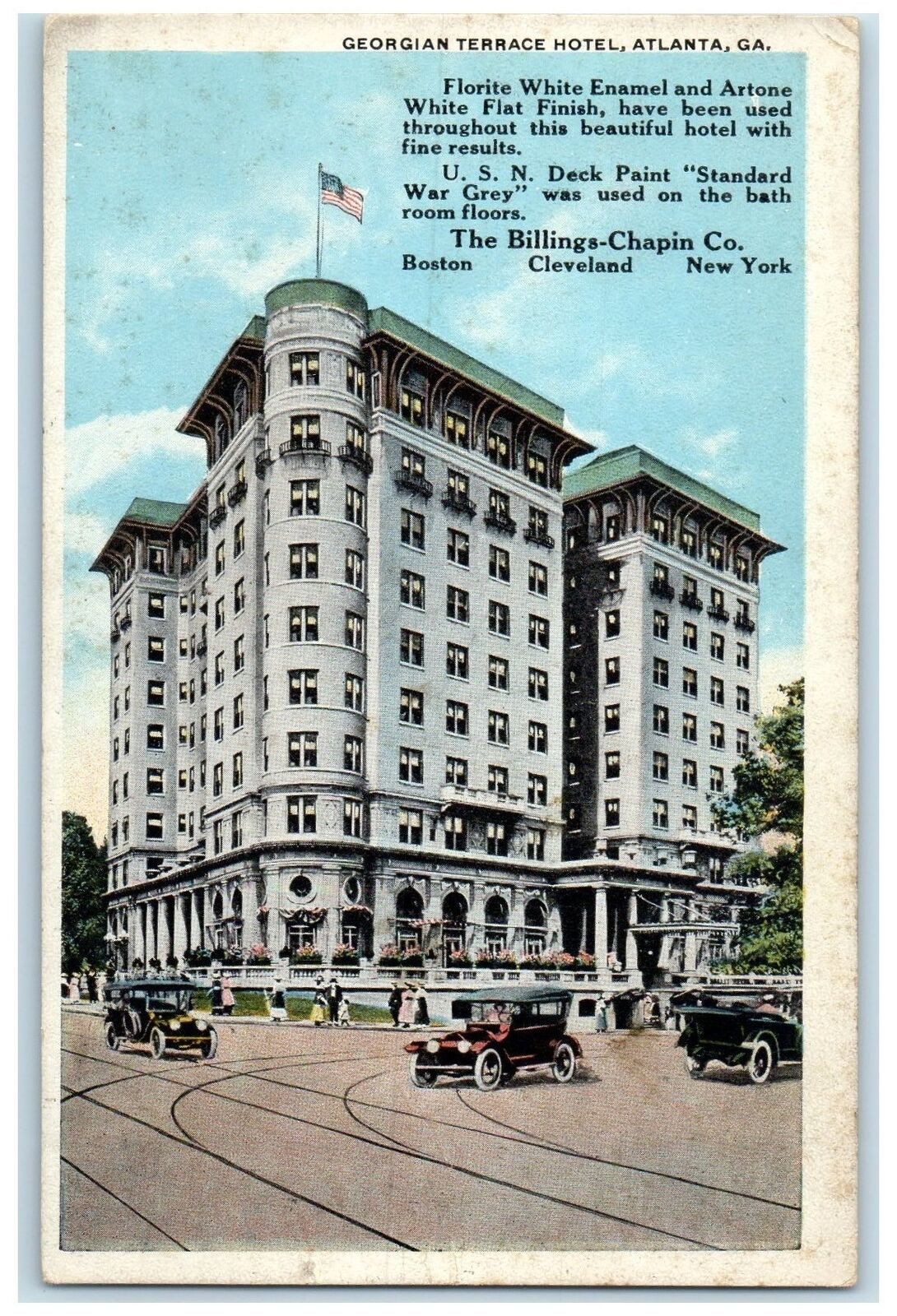 c1940s Georgian Terrace Hotel Exterior Roadside Atlanta Georgia GA Cars Postcard