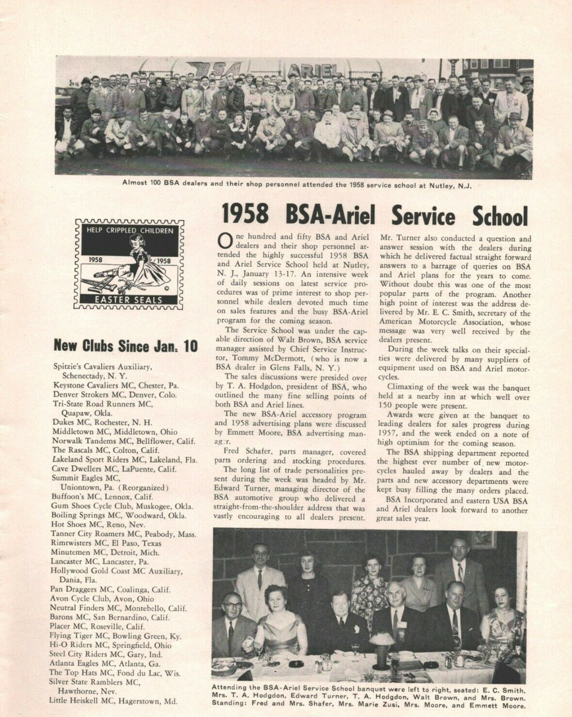 1958 BSA-Ariel Service School Nutley, NJ - 1-Page Vintage Motorcycle Article