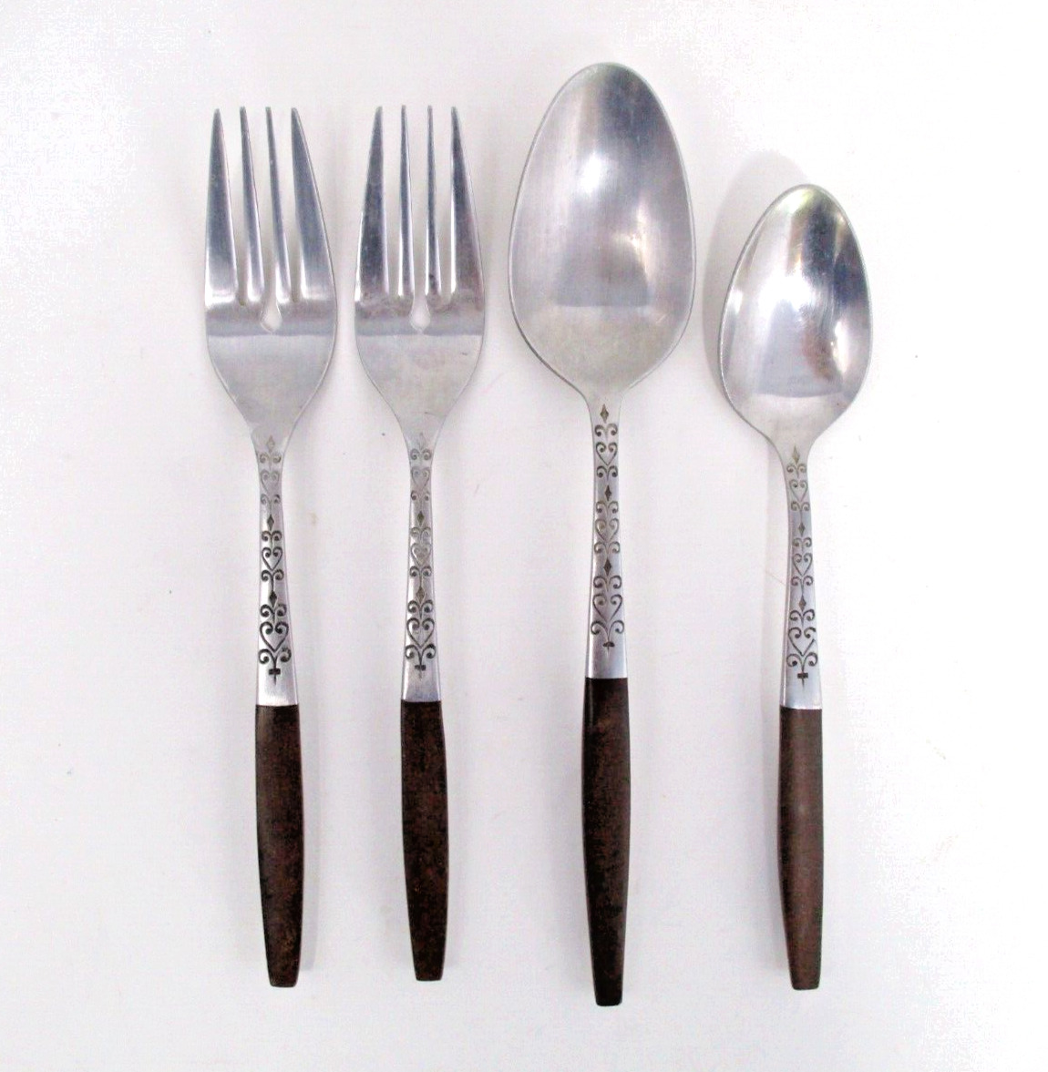 Vintage Interpur Flatware Lot Spoons Forks Replacements Brown Handle Scroll MCM