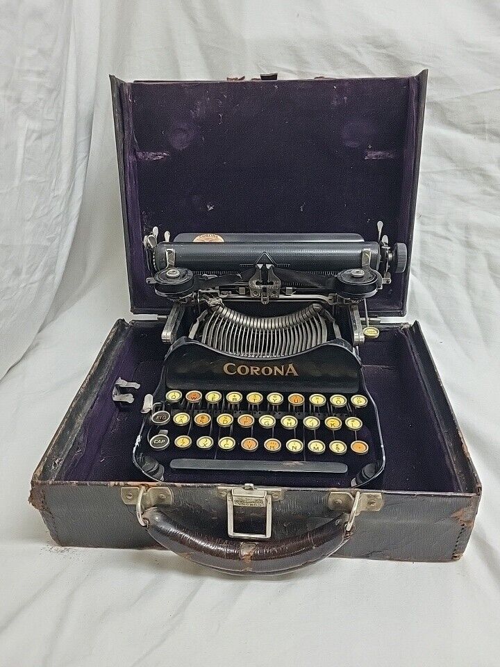 c 1917 CORONA Model # 3 Portable FOLDING Typewriter in Case